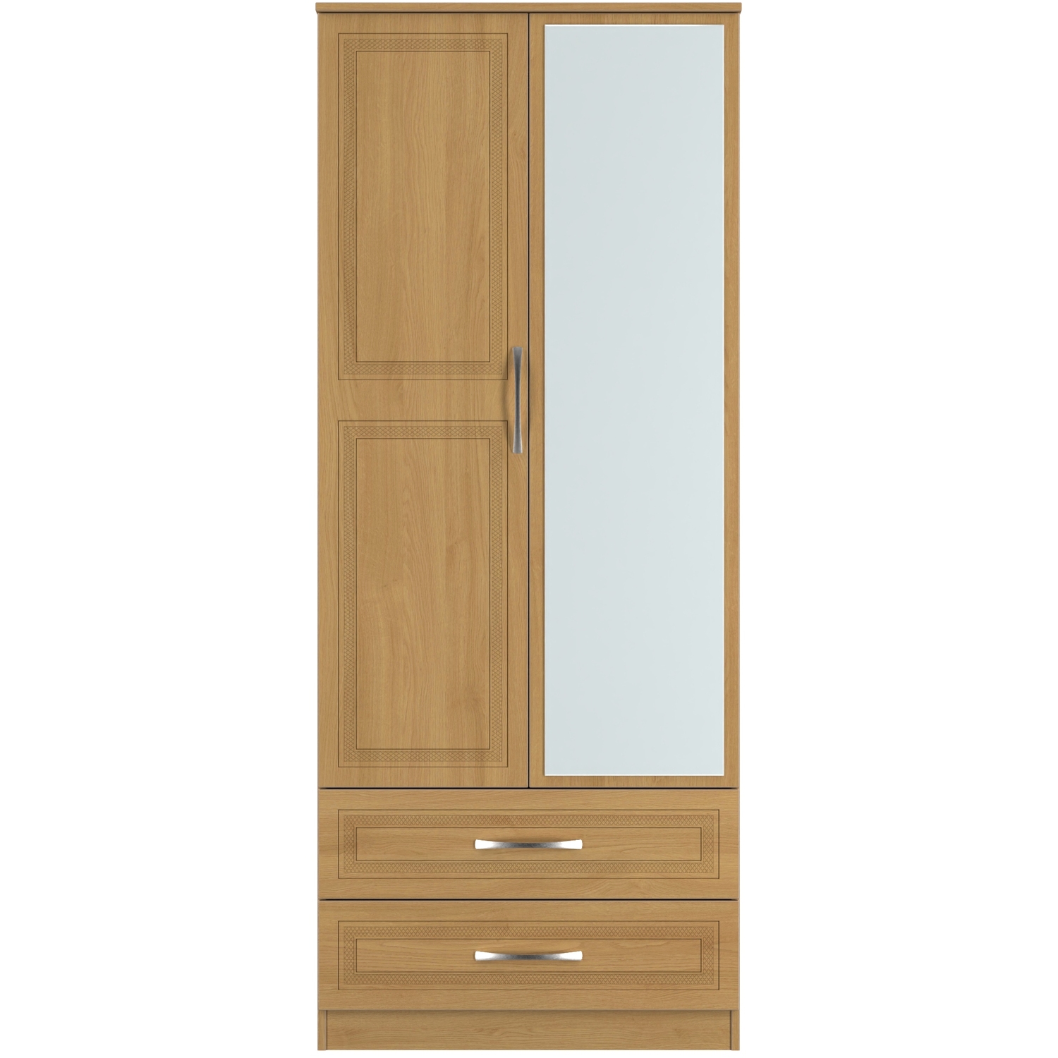 Dorset Ready Assembled 2 Door 2 Drawer Mirror Wardrobe - Modern Oak