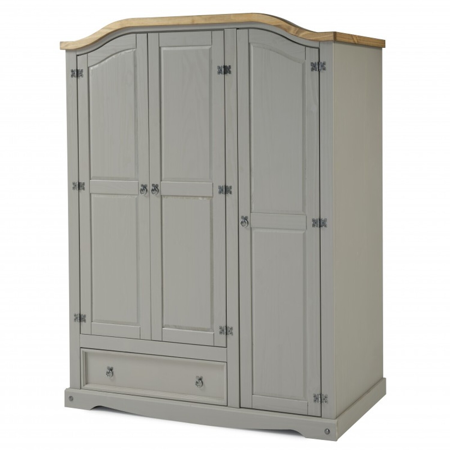 Corona Grey Wax 3 Door 1 Drawer Wardrobe - Distressed Grey Wax