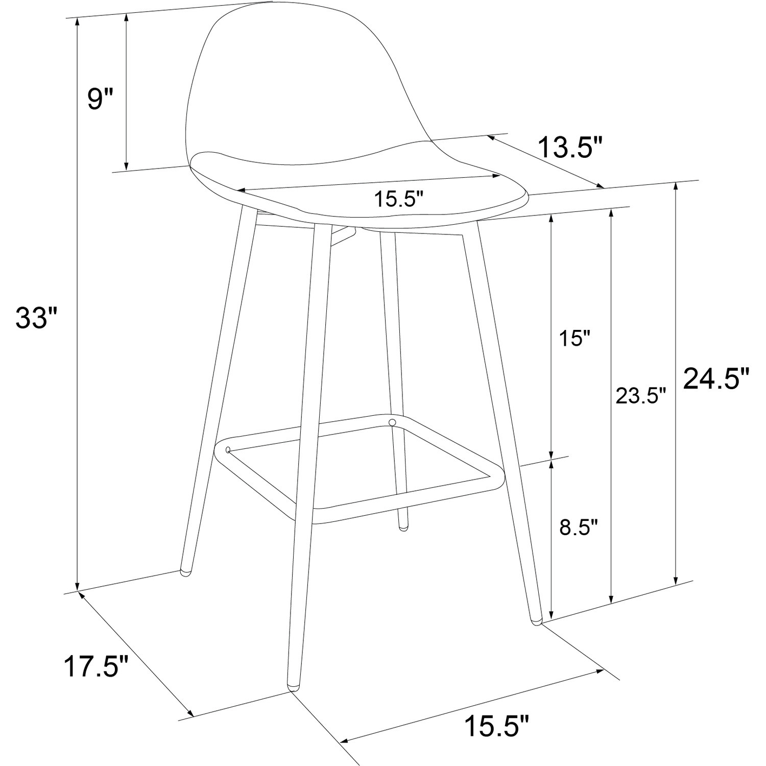 Calvin Counter Stool - Black Pu