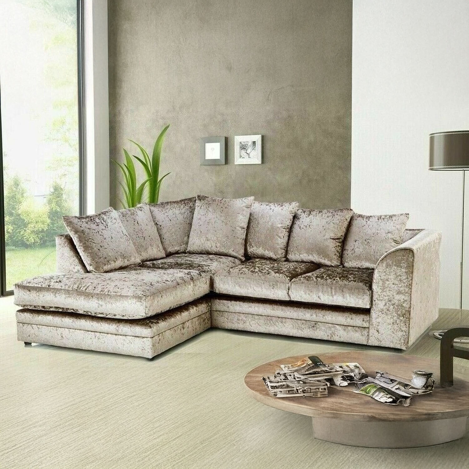 Swift Crushed Velvet 4 Seater Corner Sofa - Champagne Left-hand