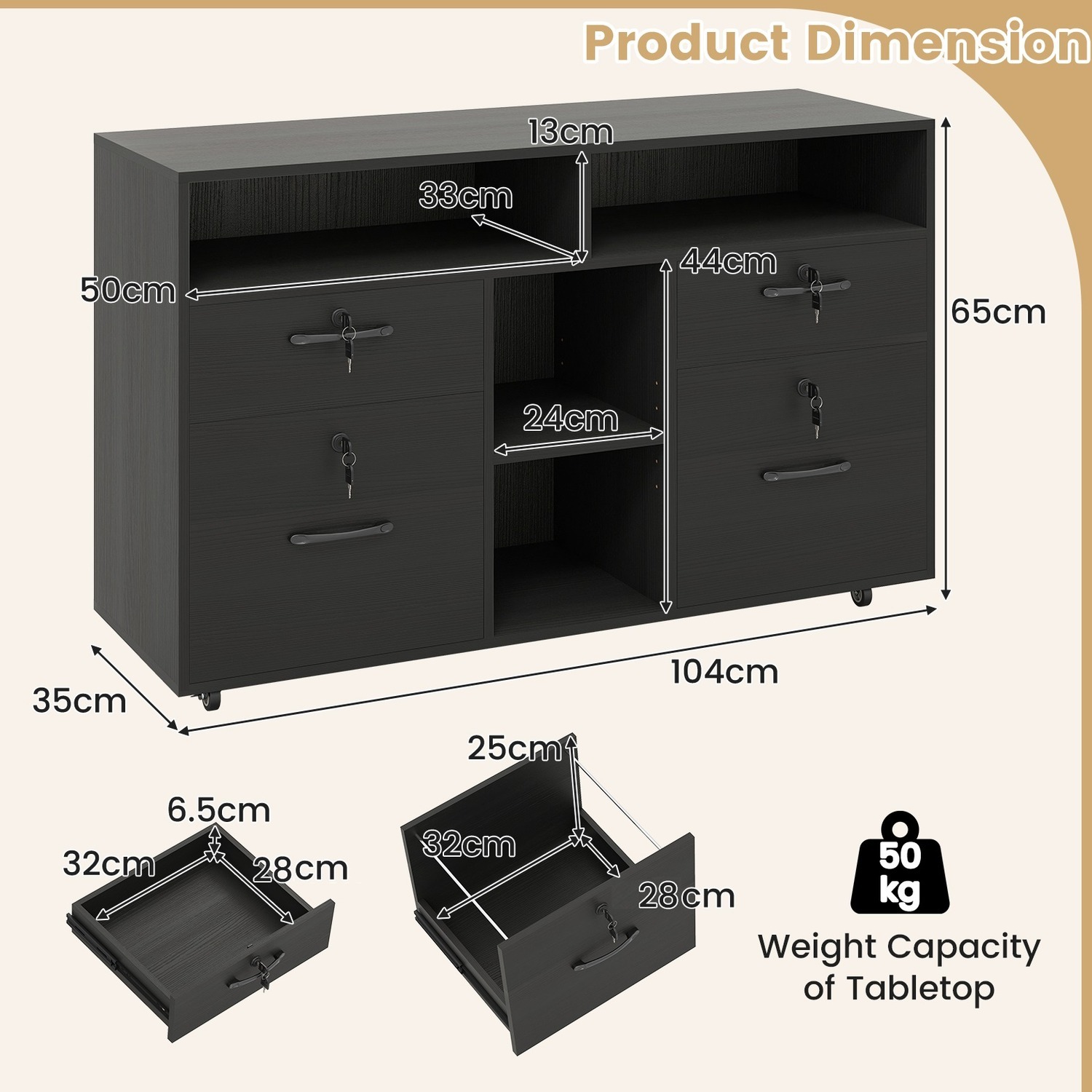 Mobile Lateral Filing File Cabinet