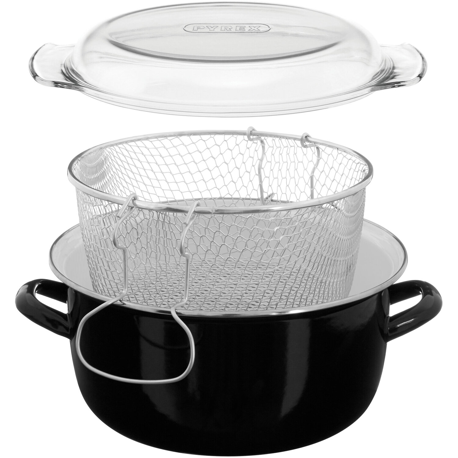 Orsina Enamel Deep Fat Fryer, Removable Basket Deep Fryer, Scratch-Resistant Mini Deep Fryer for Home Frying in Black