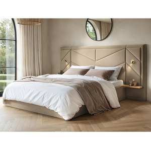 Alice Hotel Ottoman Bed with USB Gold Lights Beige Velvet