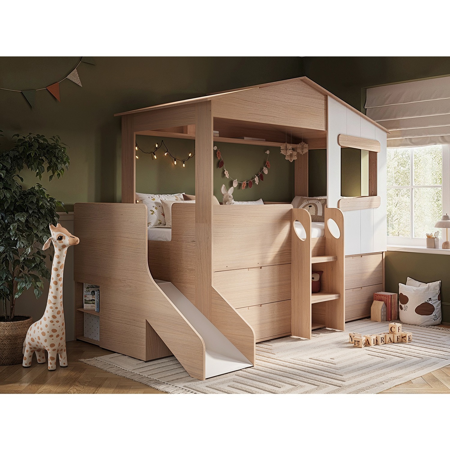 Flair Dreamland House Midsleeper With Slide And Storage - Brown