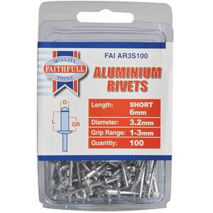 Faithfull Aluminium Rivets 3.2mm X 6mm Short Pre-Pack Of 100
