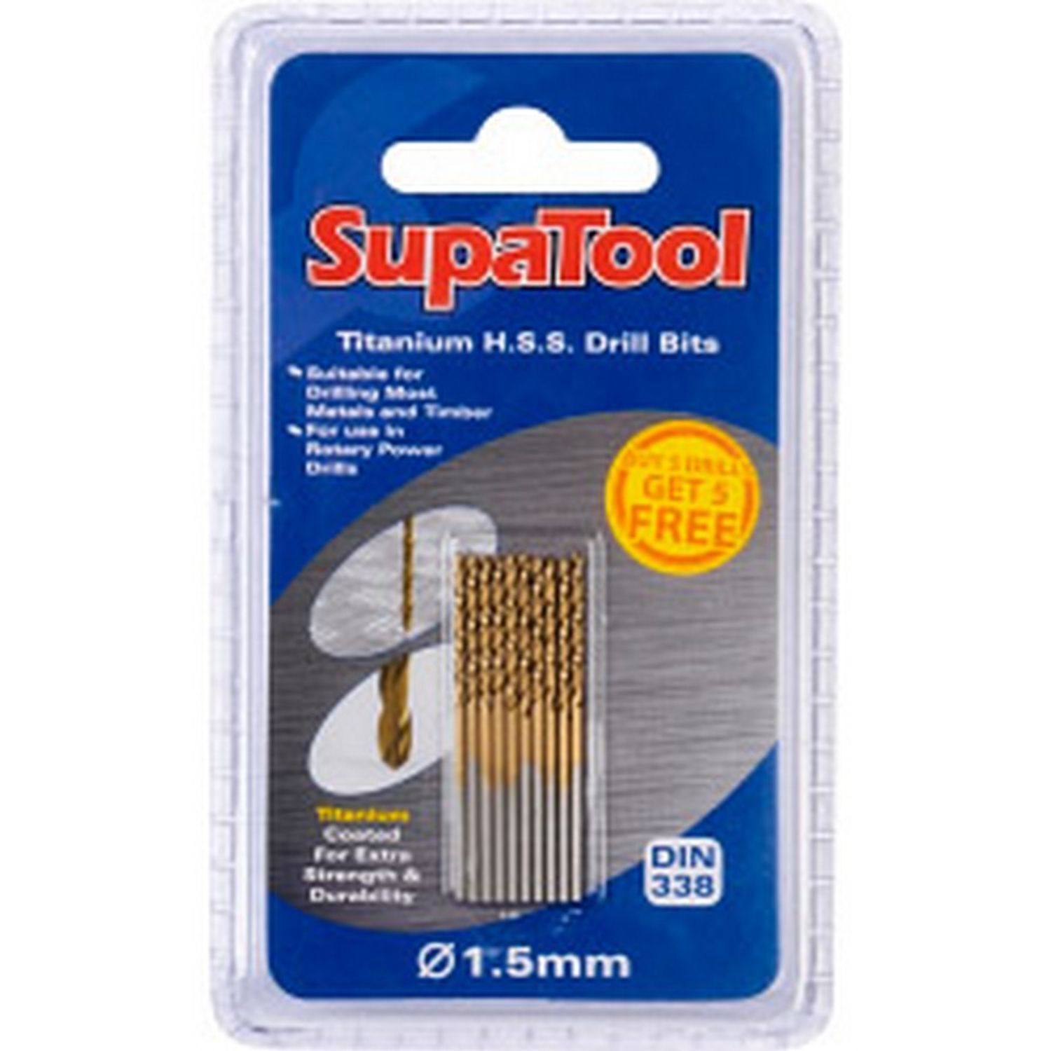 Supatool Titanium Coated Hss Drill Bits (Pack Of 10) - Gold