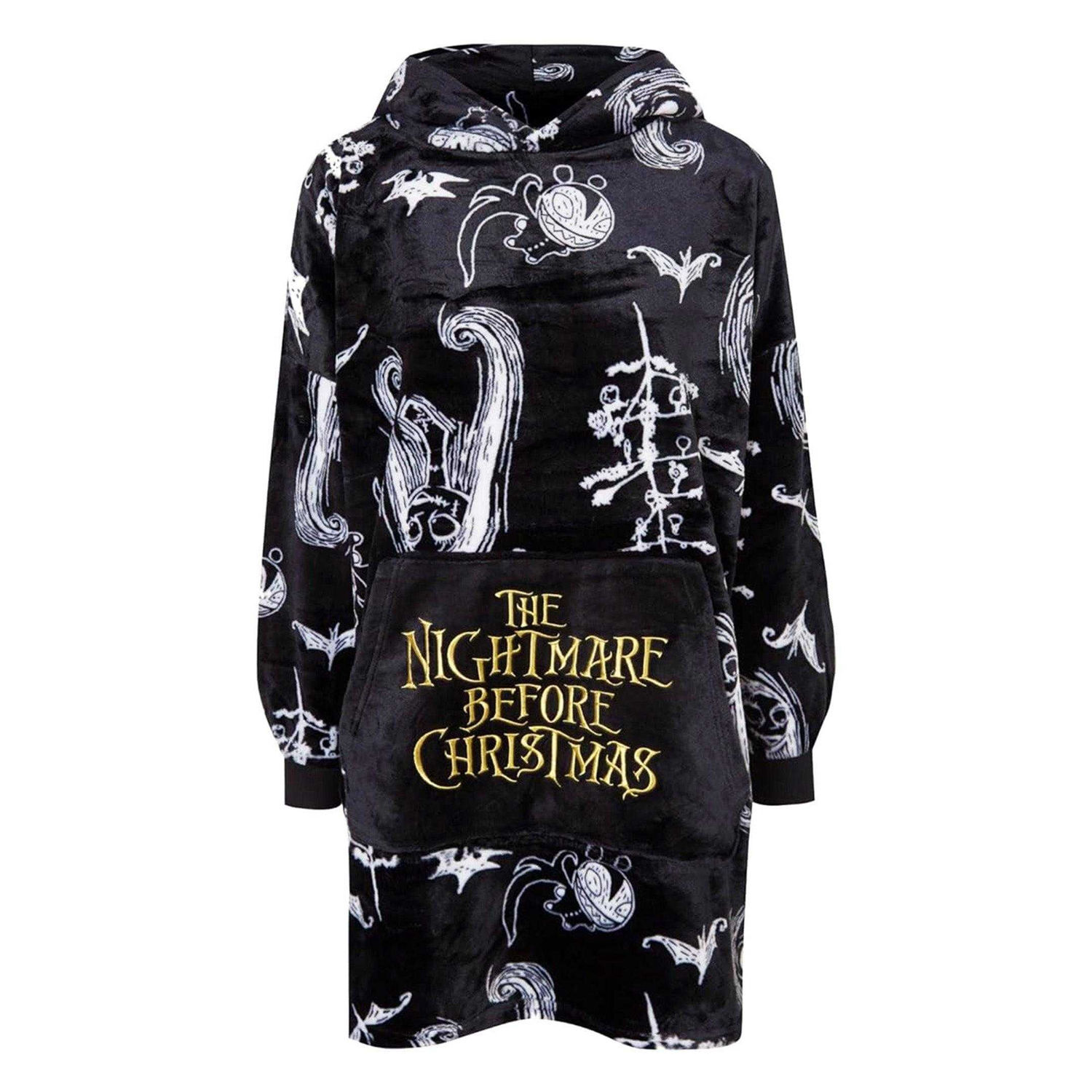 Nightmare Before Christmas Womens/Ladies Soft Sherpa Lined Oversized Blanket Hoodie - Black/White / L