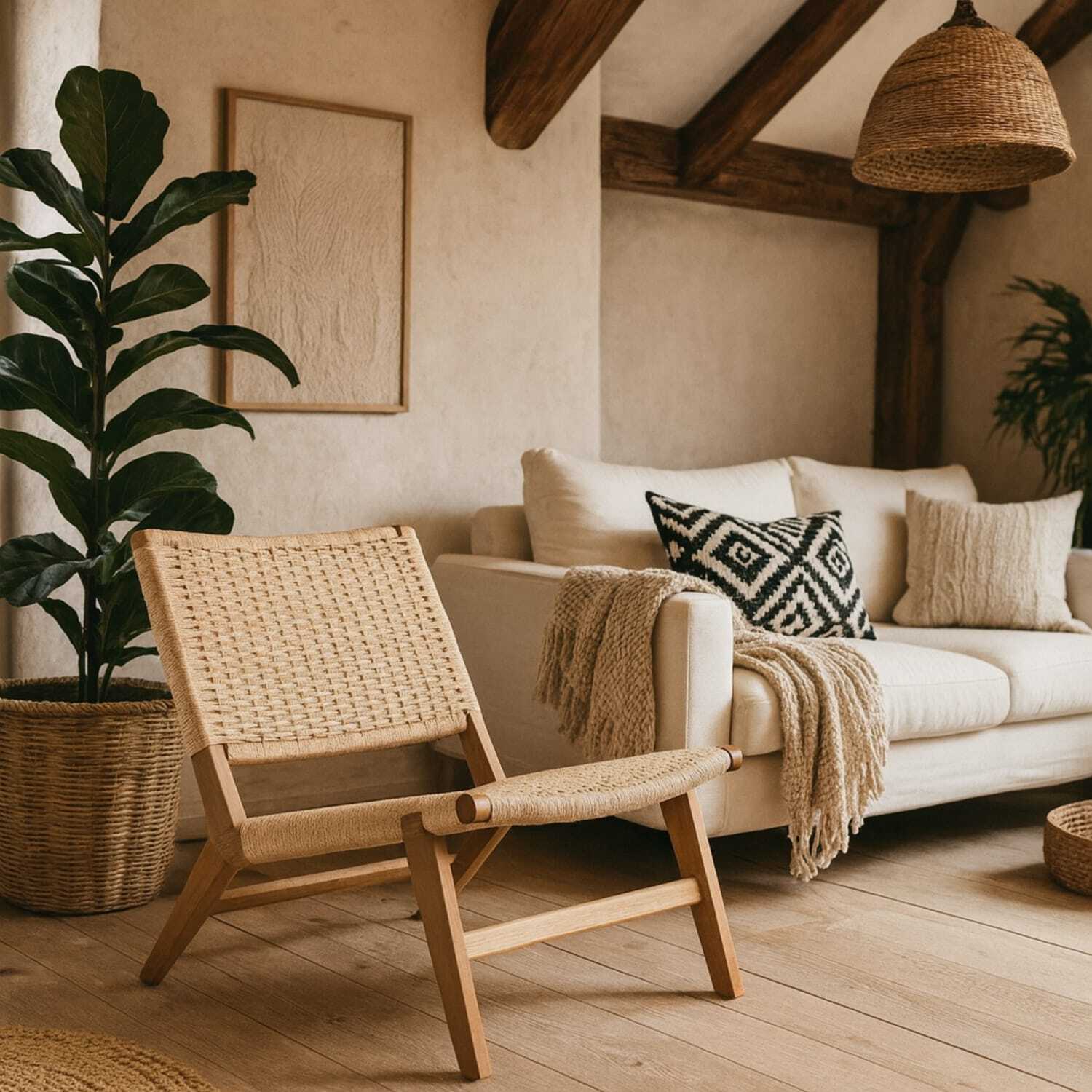 Wyld Haus Wigletree Cream Lounge Chair With Natural Oak-Look Frame - Neutral