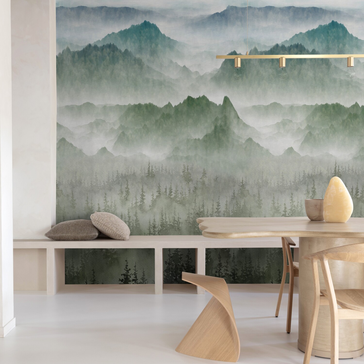 Grandeco Nendaz Misty Mountains 3 panel repeatable Mural 2.8 x 1.59m in Green | Size: 1 Pack