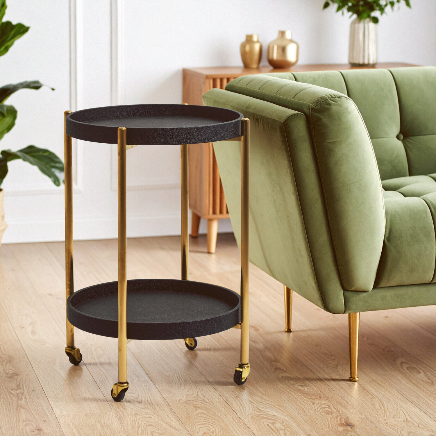 Fifty Five South Cardoba Two Tier Black Shagreen Effect Tray Table Trolley - Black
