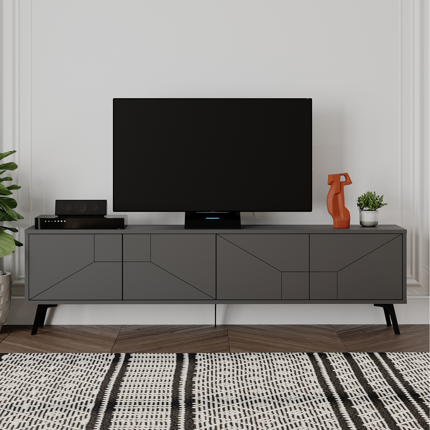 Decortie Dune Modern Tv Stand Multimedia Centre Tv Unit - Anthracite Grey