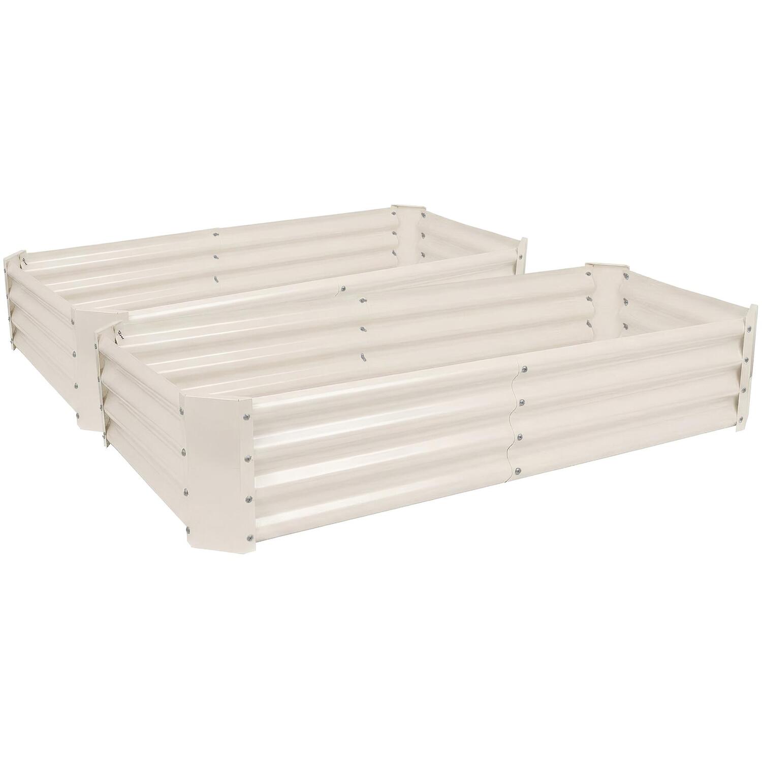 Harbour Housewares Rectangle Galvanised Steel Raised Garden Beds - 180cm x 90cm - Ivory - Pack of 2