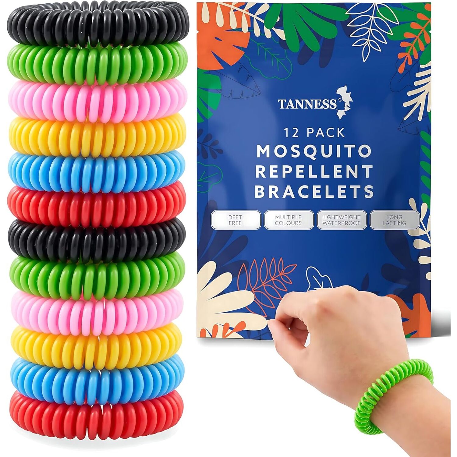 Tanness Multicolour Spiral Mosquito Repellent Bracelets Deet-Free Travel & Holiday Bands - Multicolour