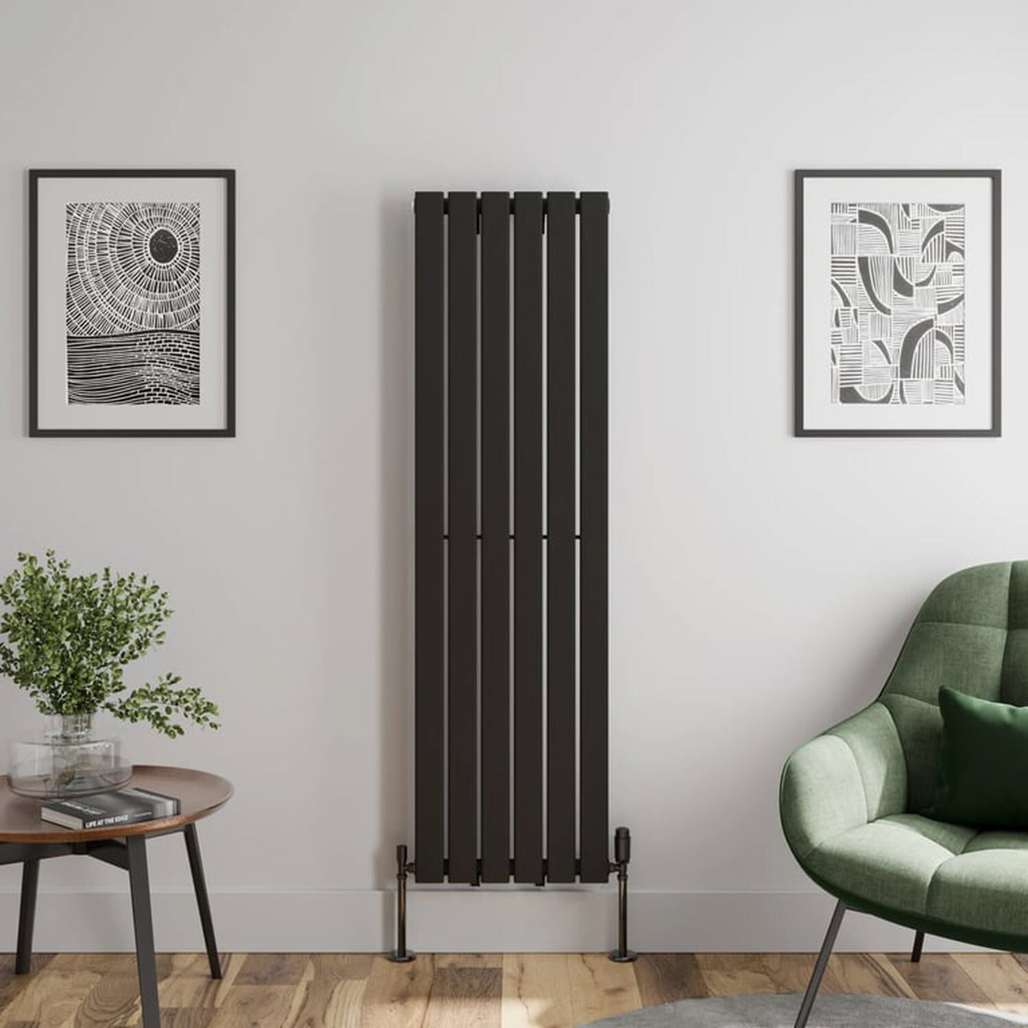Temprazo 1600 X 455Mm Flat Single Panel Vertical Designer Radiator - Black - Black