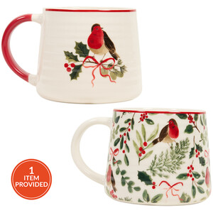 Festive Robin Ribbed Mug