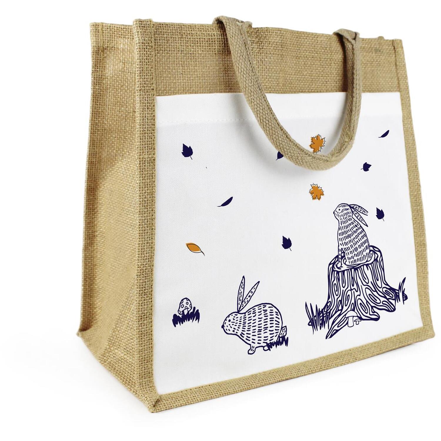Woodland Rabbits Jute Shopping Bag - Forest Animals Reusable Bag Gift - Image 2
