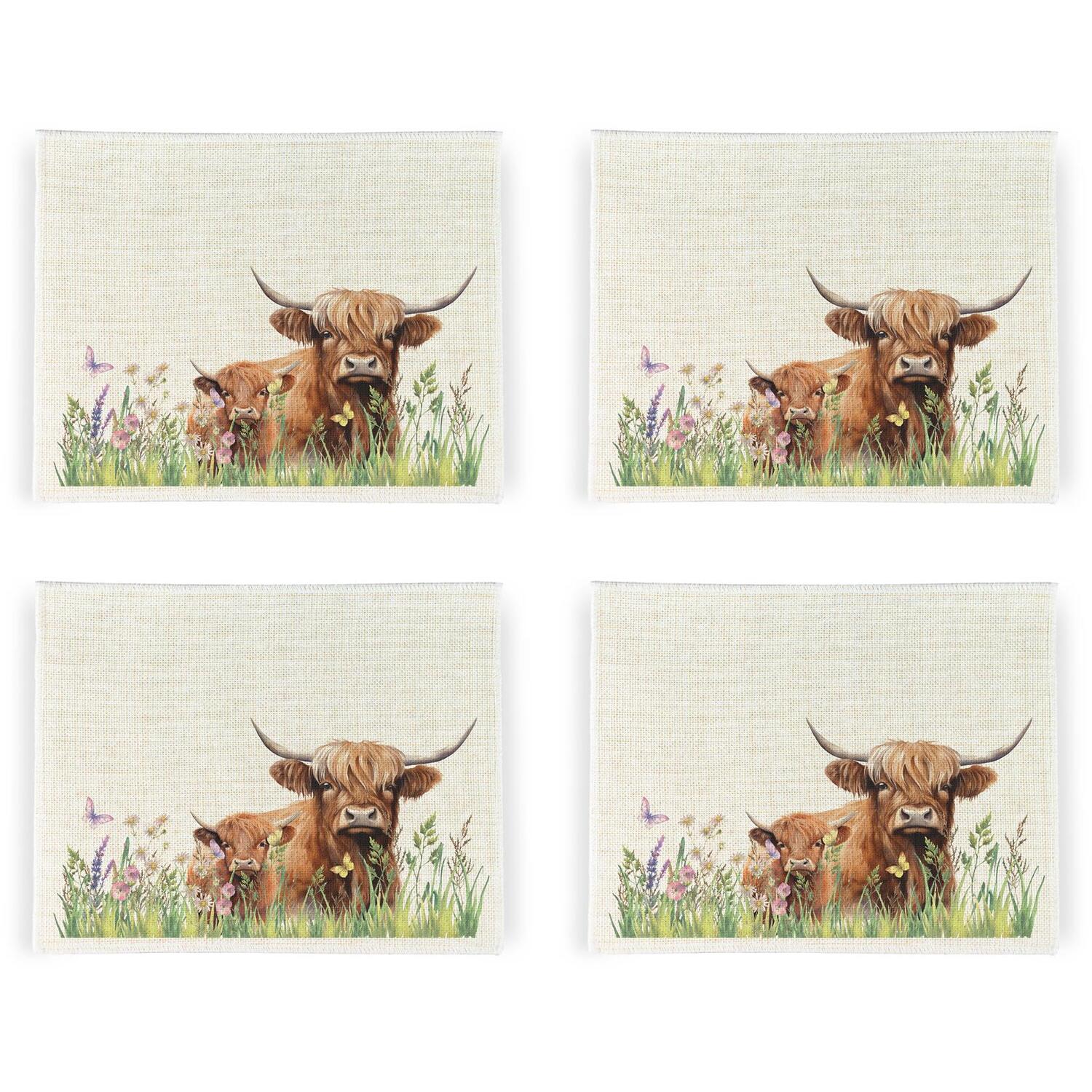 Image of Highland Cow & Calf Linen Placemats&hellip;