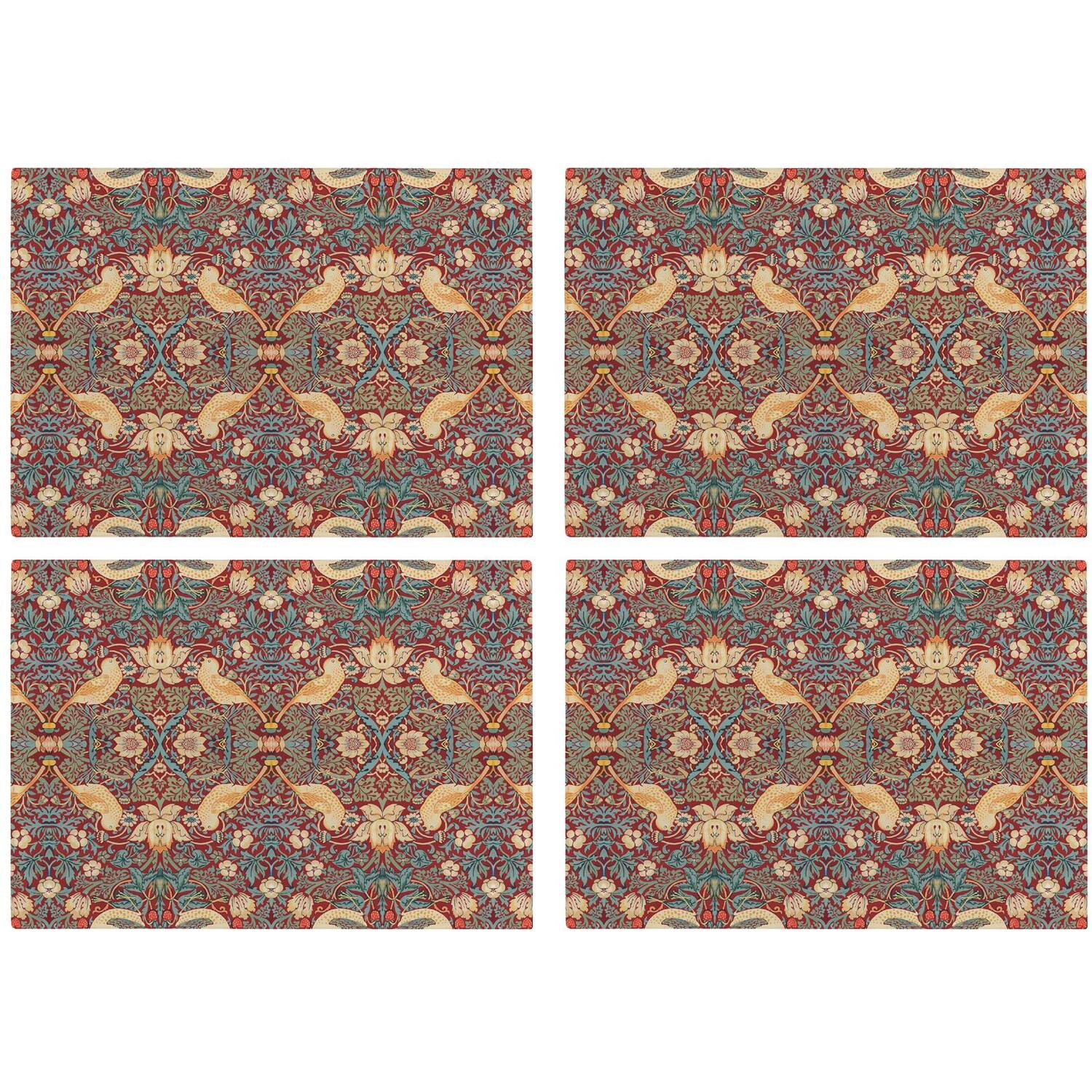 Image of Red Strawberry Thief Glass Placemats -&hellip;