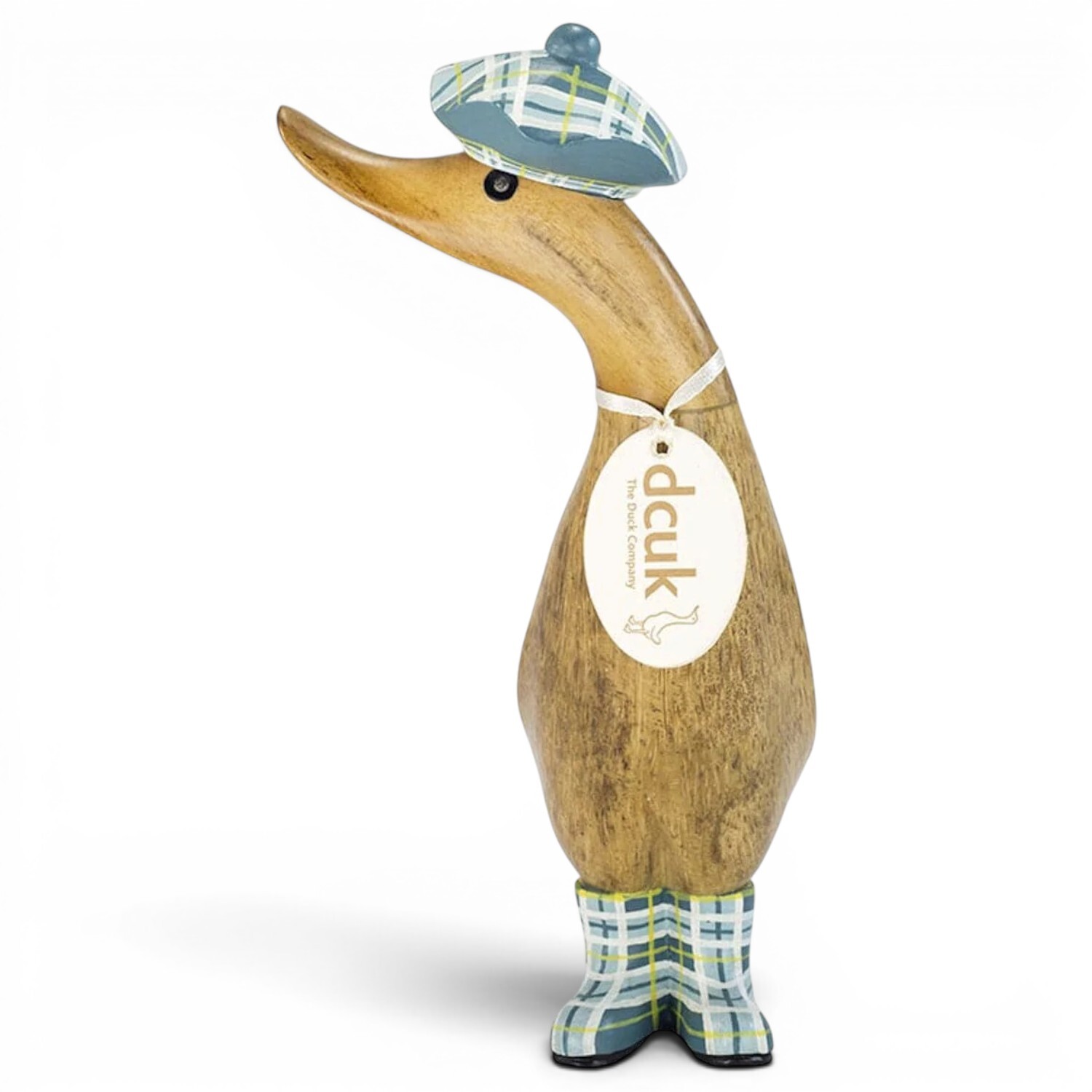 DCUK Tartan Hat & Boots Wooden Duckling Ornament, Natural Finish, One Size in Brown