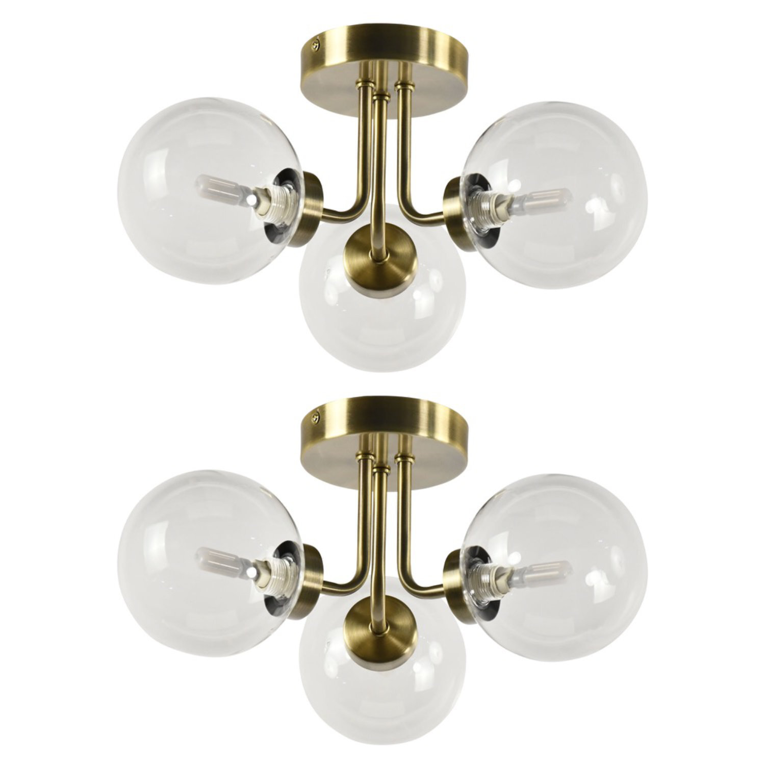 First Choice Lighting Set Of 2 Antique Brass Ceiling Lights With Clear Glass Shades - Antique Brass & Clear