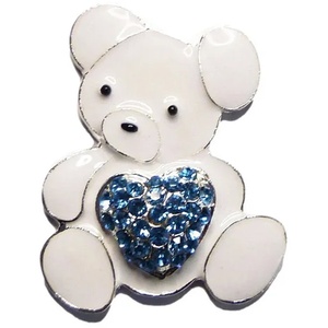 White Enamel Teddy Bear Diamante Heart Charm Embellishment