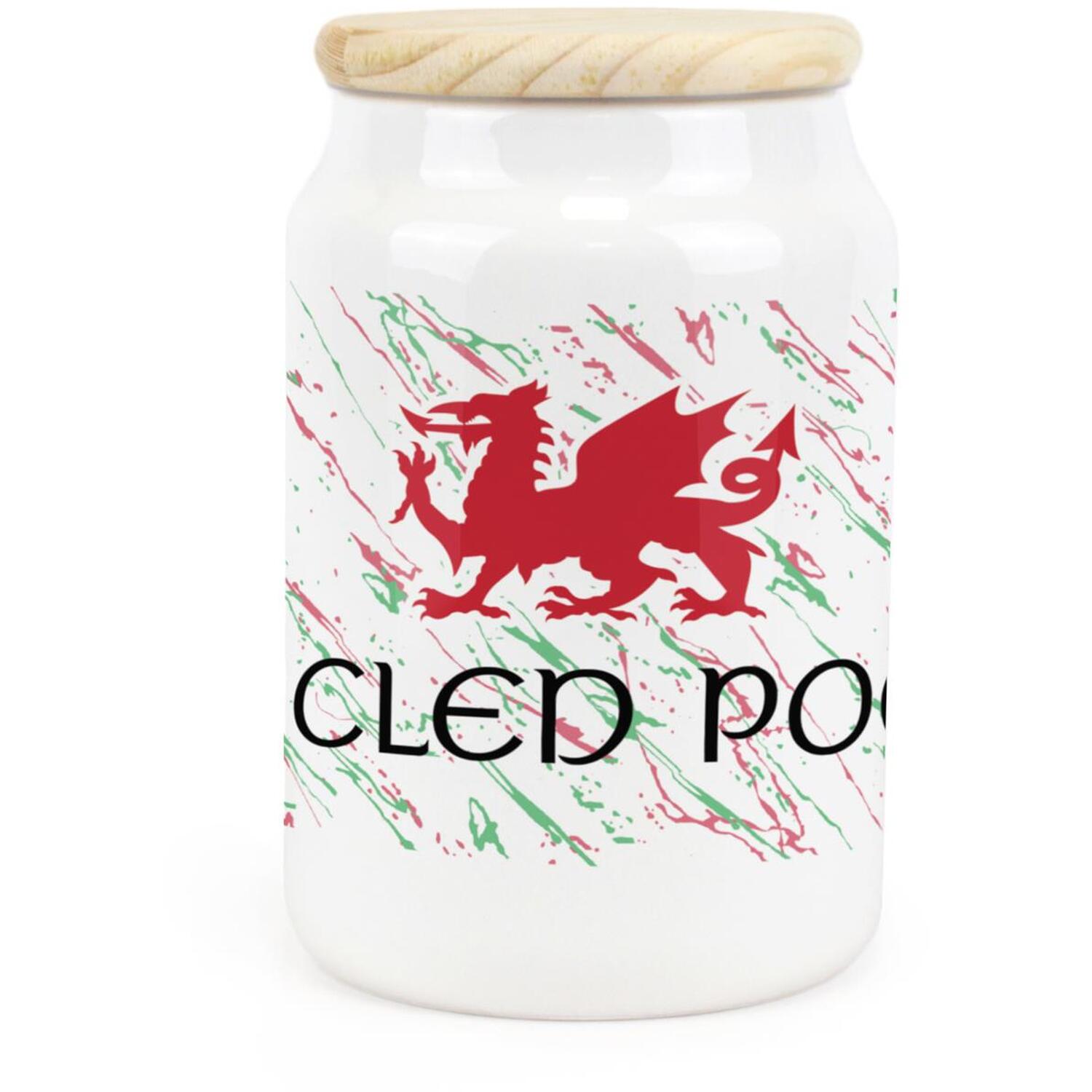B&Q - Welsh Dragon Ceramic Hot Chocolate CanisterSoicled Poeth Wales Themed Kitchen Storage Container & Wooden Lid 600Ml - Image 2