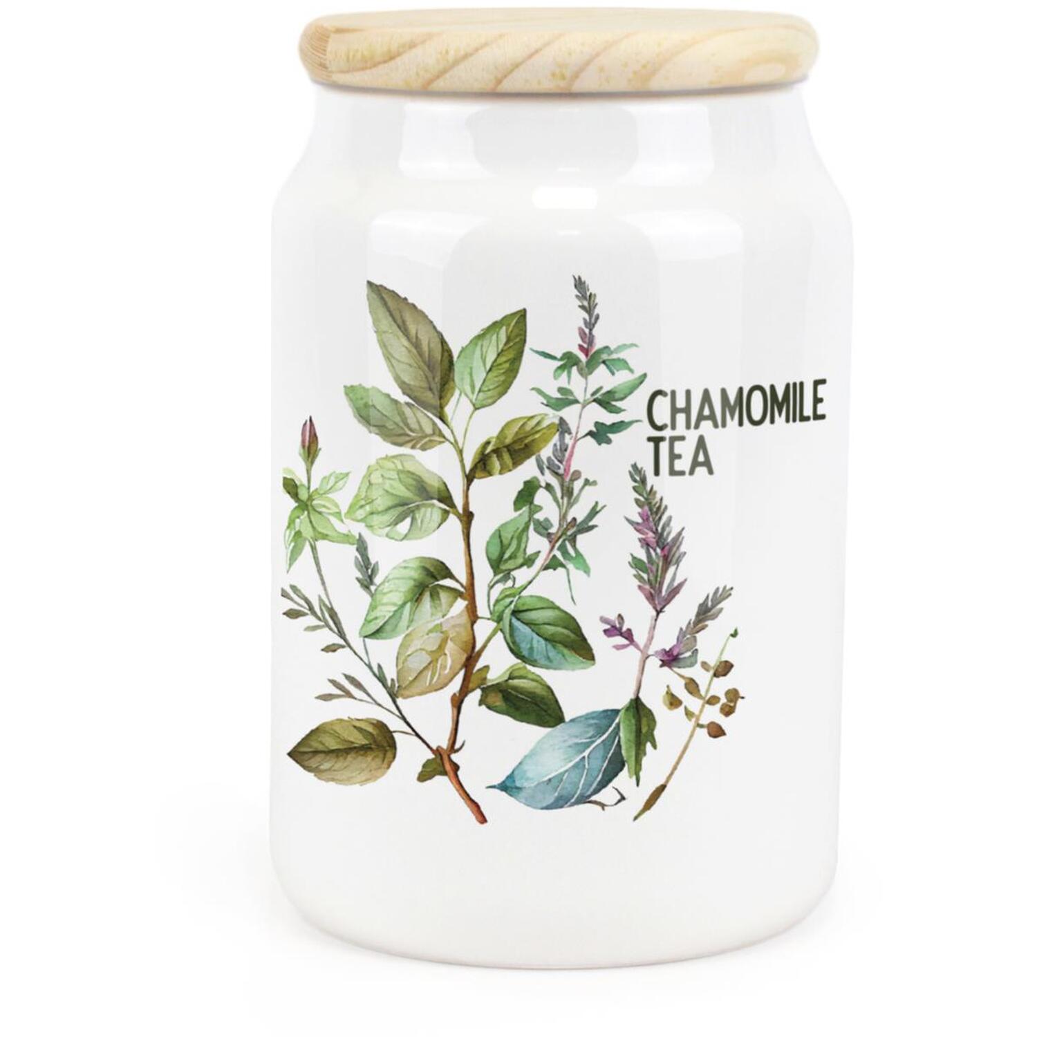 Ceramic Tapered Watercolour Herbs Canister - Chamomile Tea Storage Container - Image 2