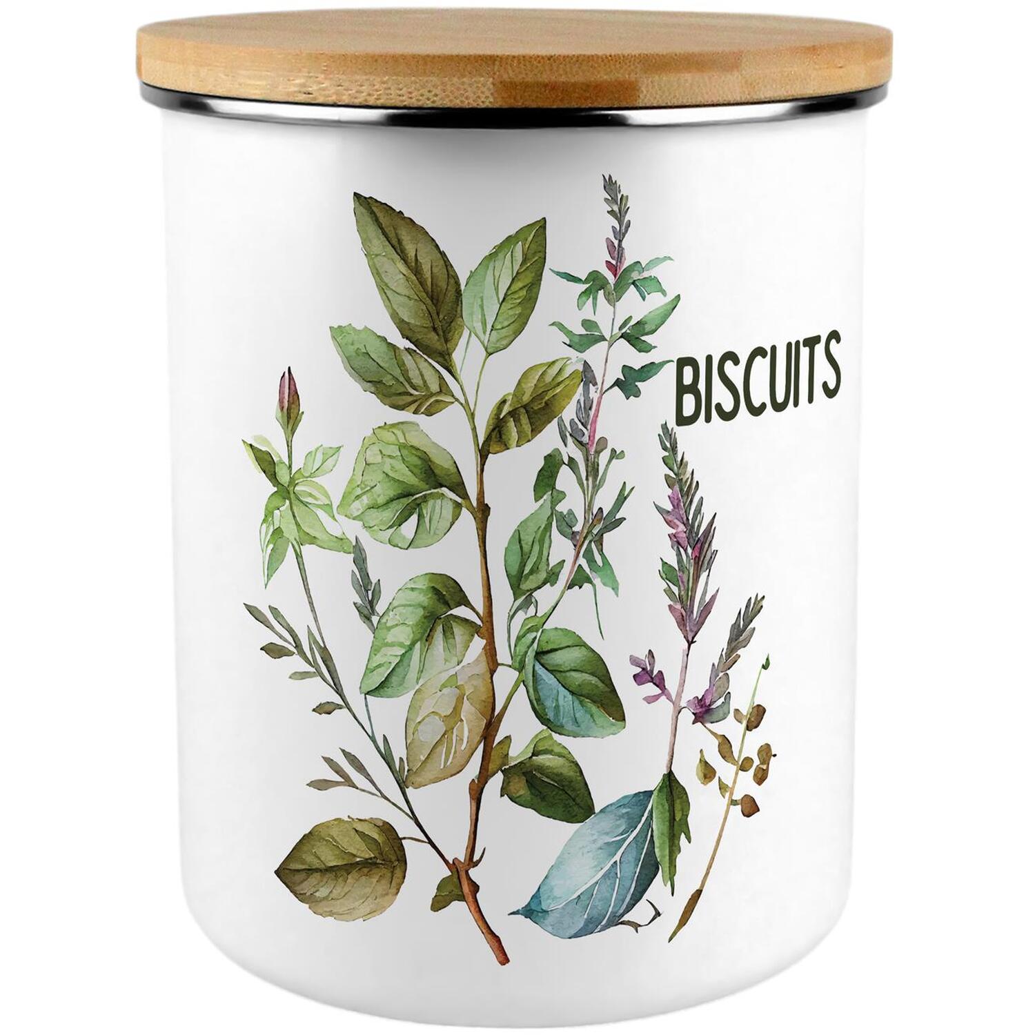 Watercolour Herbs Biscuit Storage Tin - 2.7L Extra-Large Kitchen Canister - Image 3