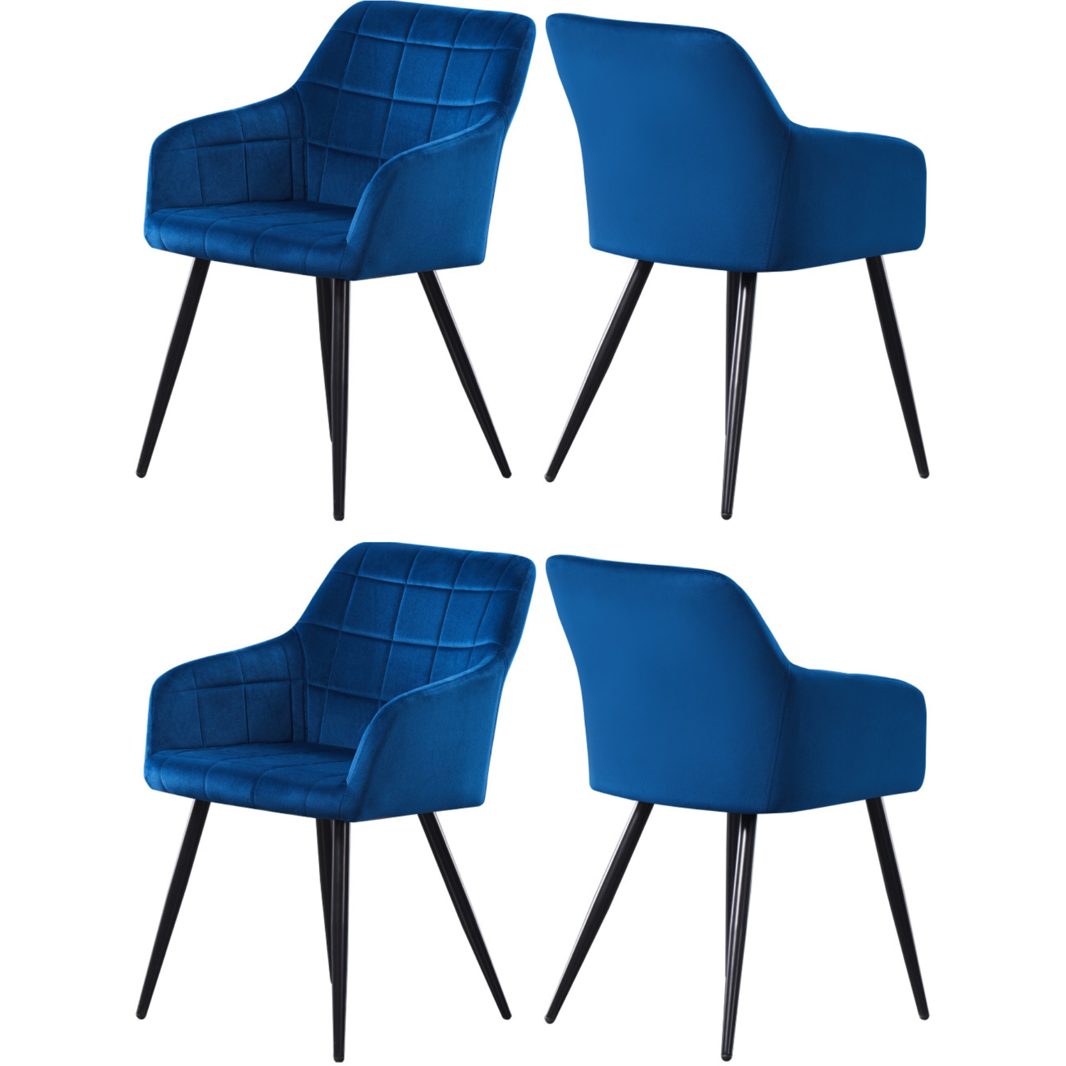 Life Interiors Set Of 4 Camden Velvet Dining Chairs Upholstered For Kitchen Dining Room - Blue - Image 1