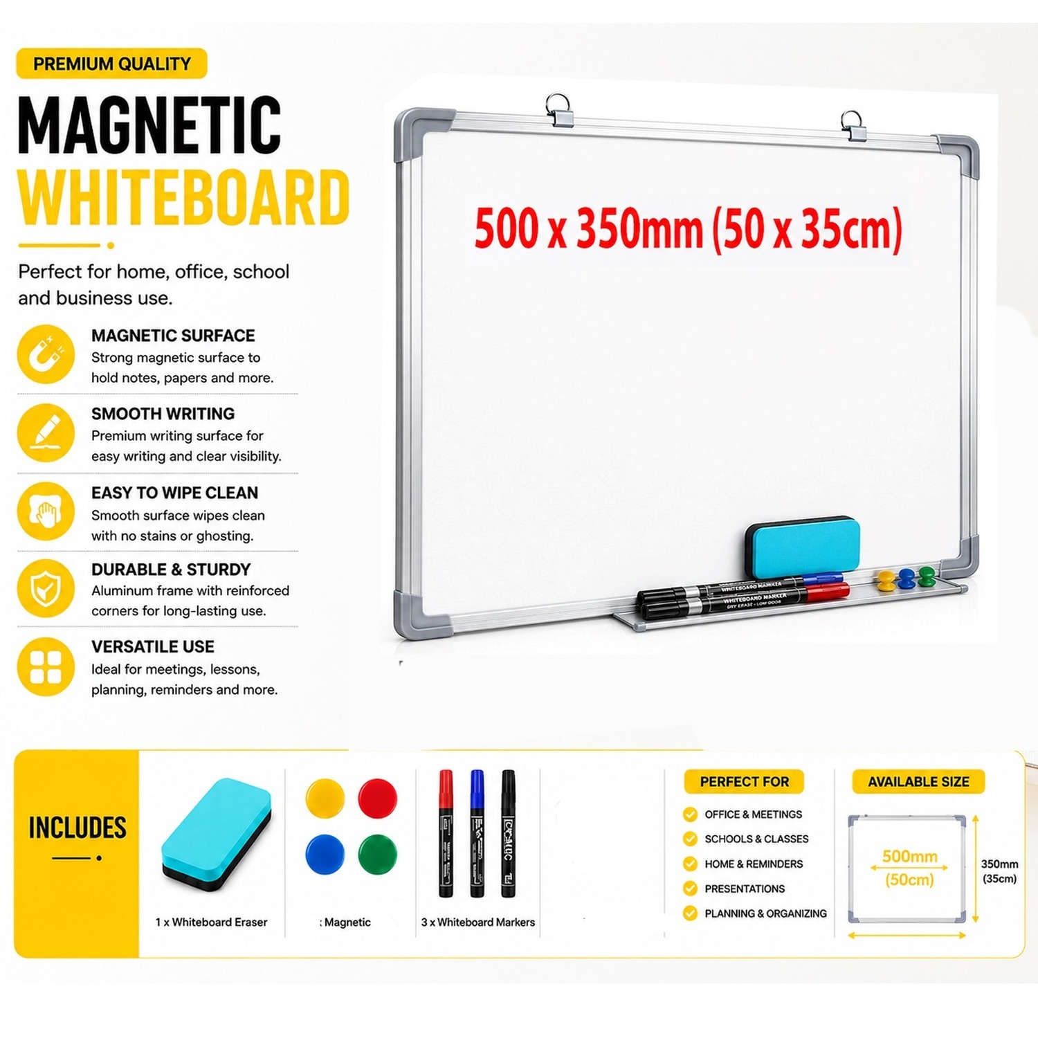Atek 50 X 30Cm Magnetic Whiteboard - White