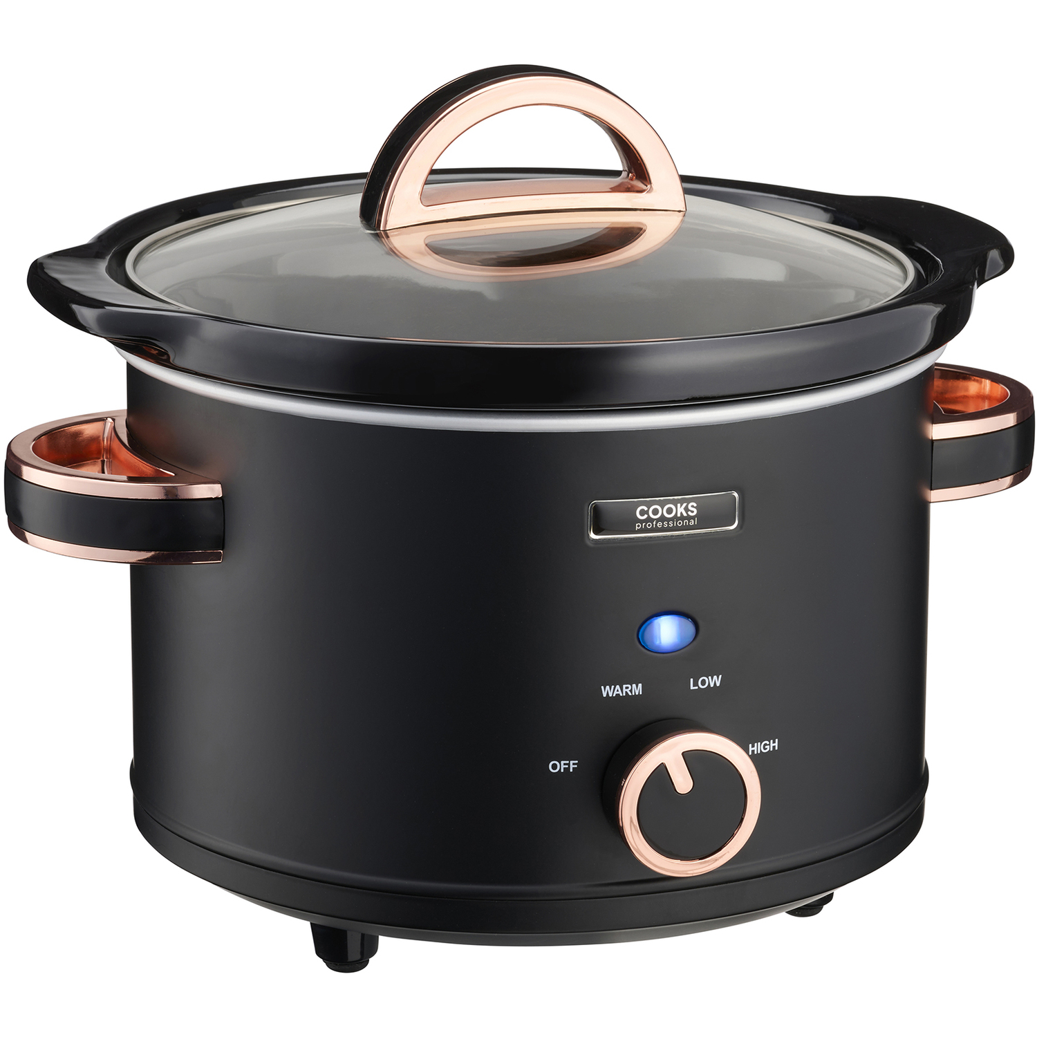 Cooks Professional 2.5L Slow Cooker With 2 Heat Settings & Keep Warm - Black & Rose Gold