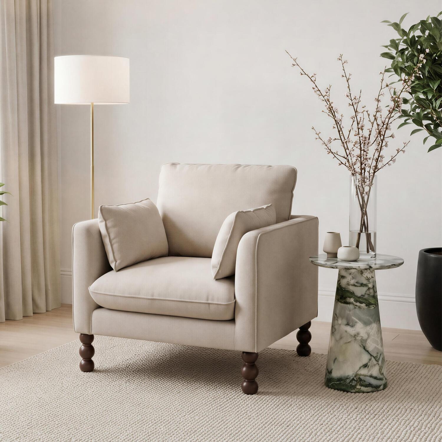 Furniturebox Uk Monroe Beige Chenille Fabric Armchair