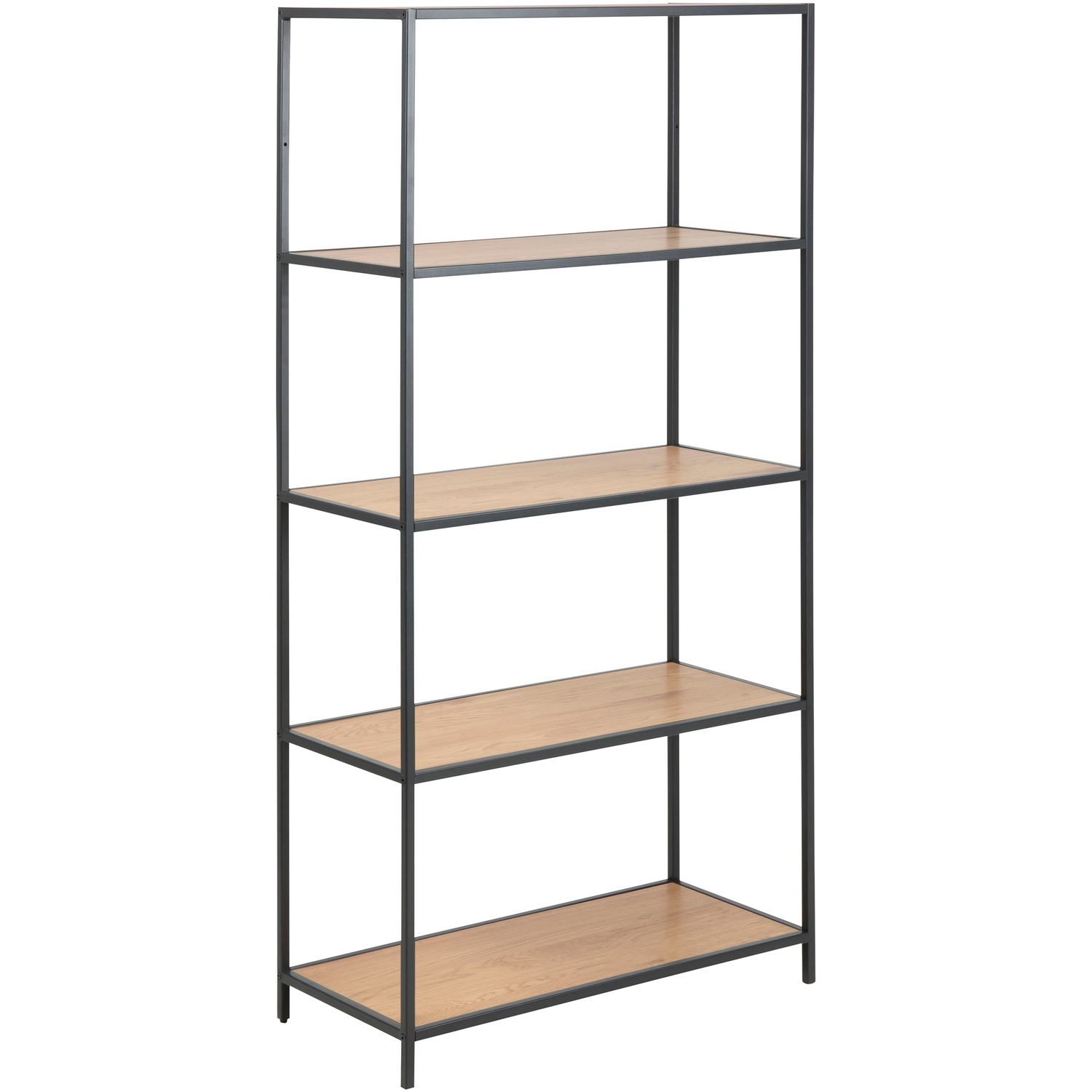 B&Q - Seaford Tall Black Metal Bookcase With 4 Oak Shelves - Image 5