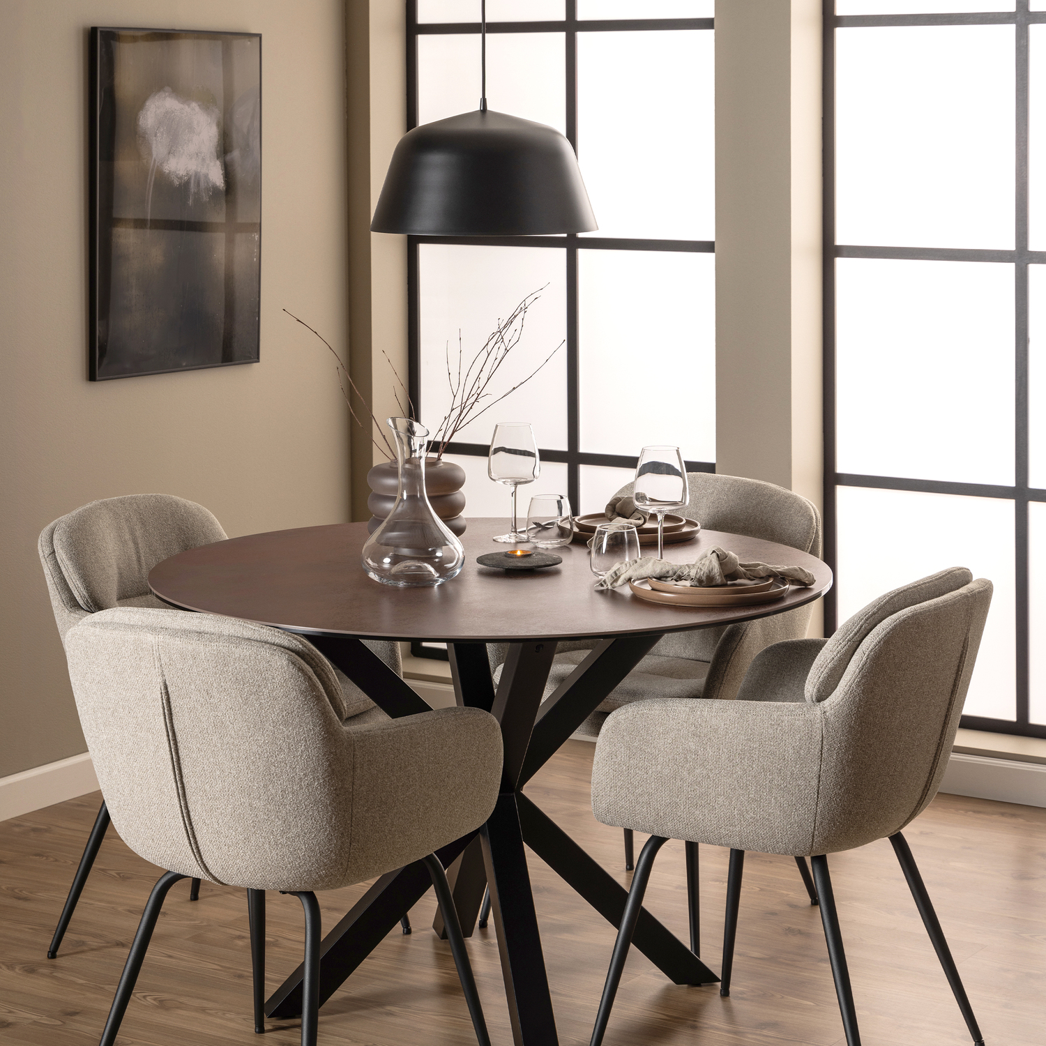 Furniture To Go Heaven Round Dining Table With Ceramic Rusty Brown Top - Rusty Brown