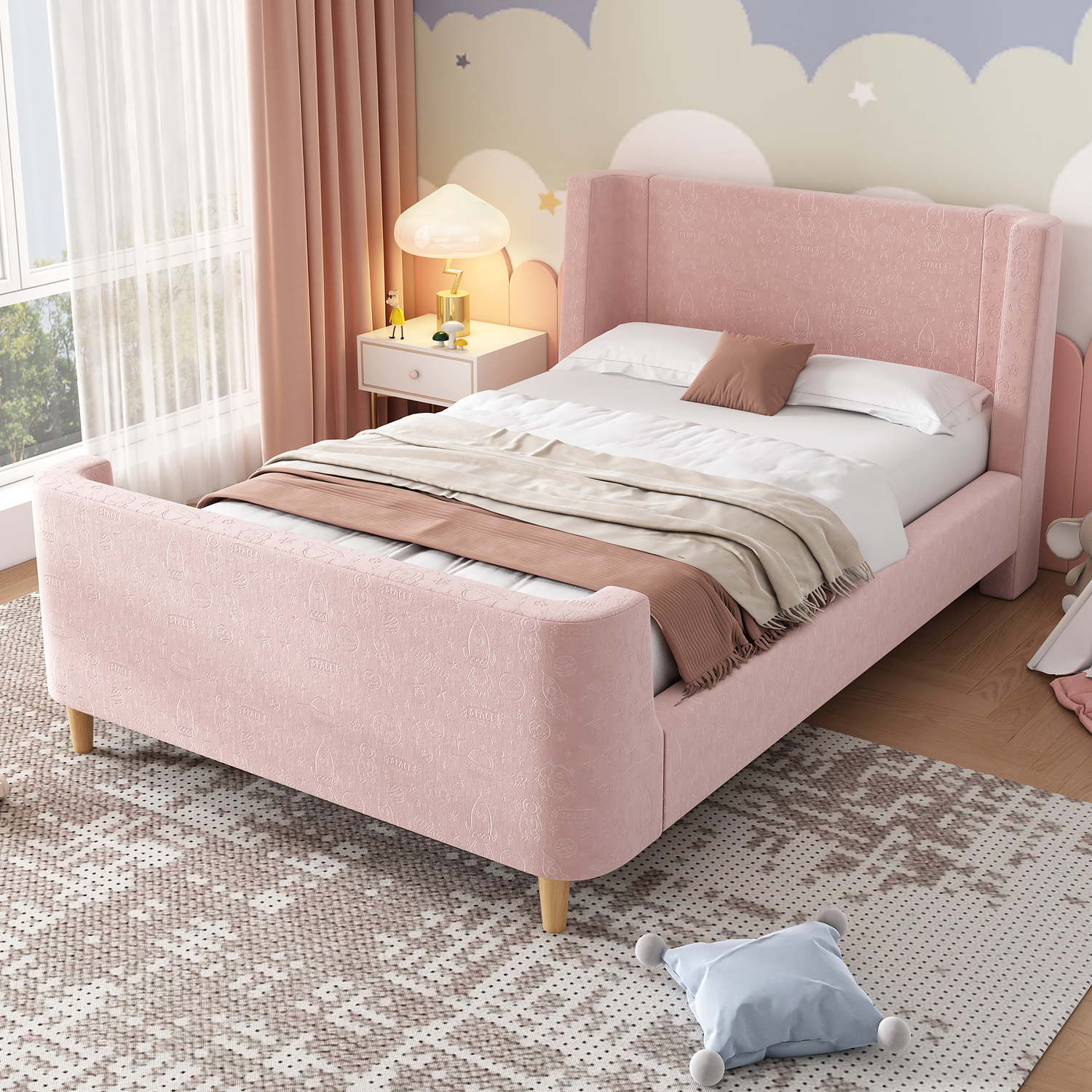 Aka Single Velvet Cosmic Pattern Bed, Pink - Pink