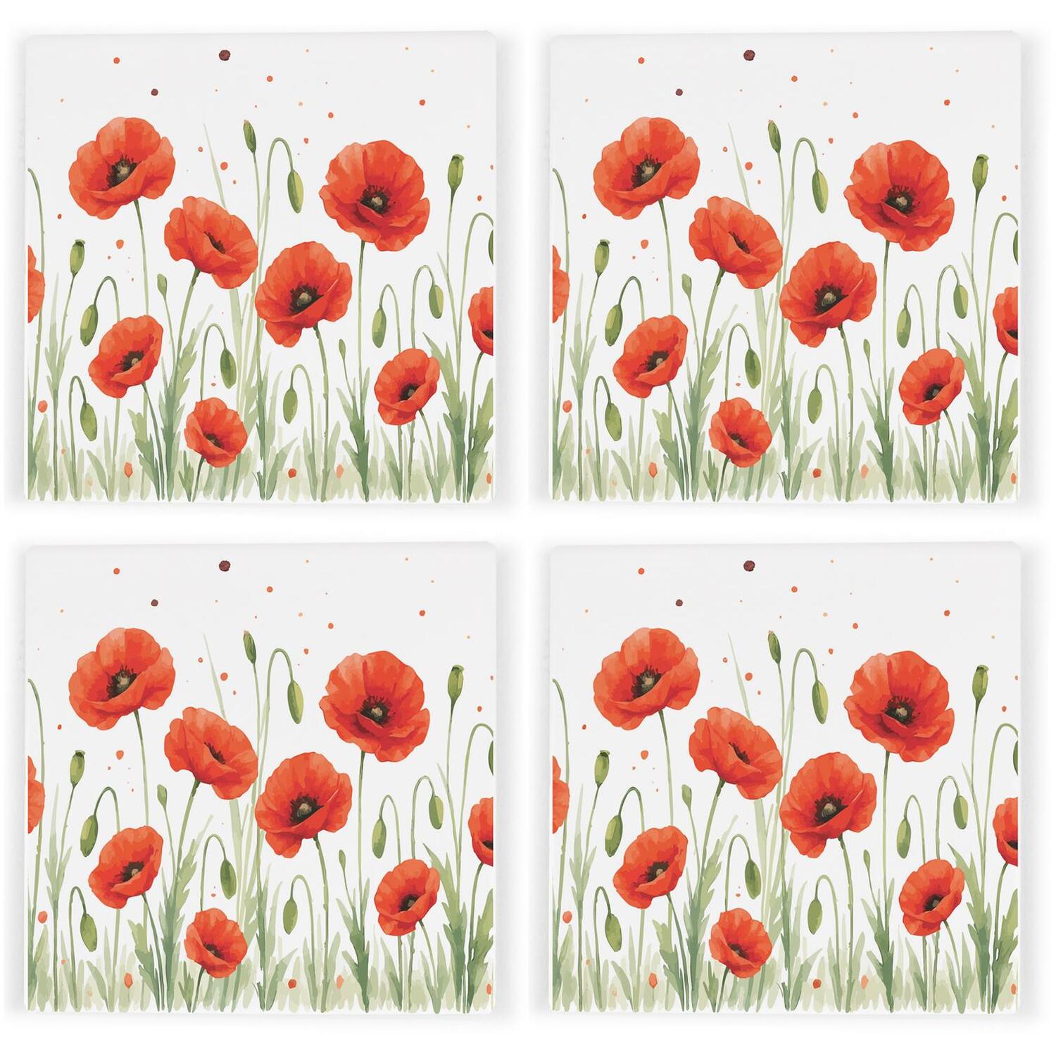 B&Q - Summer Poppies CoastersFloral Set Of 4 Square Coasters - Image 3