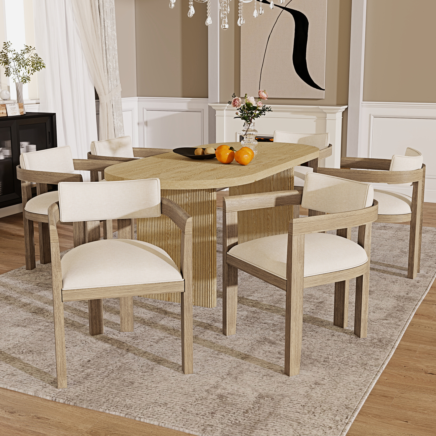 Aka Linen Dining Chairs With Solid Wood Legs, Natural Colour, Set Of 6 - Natural