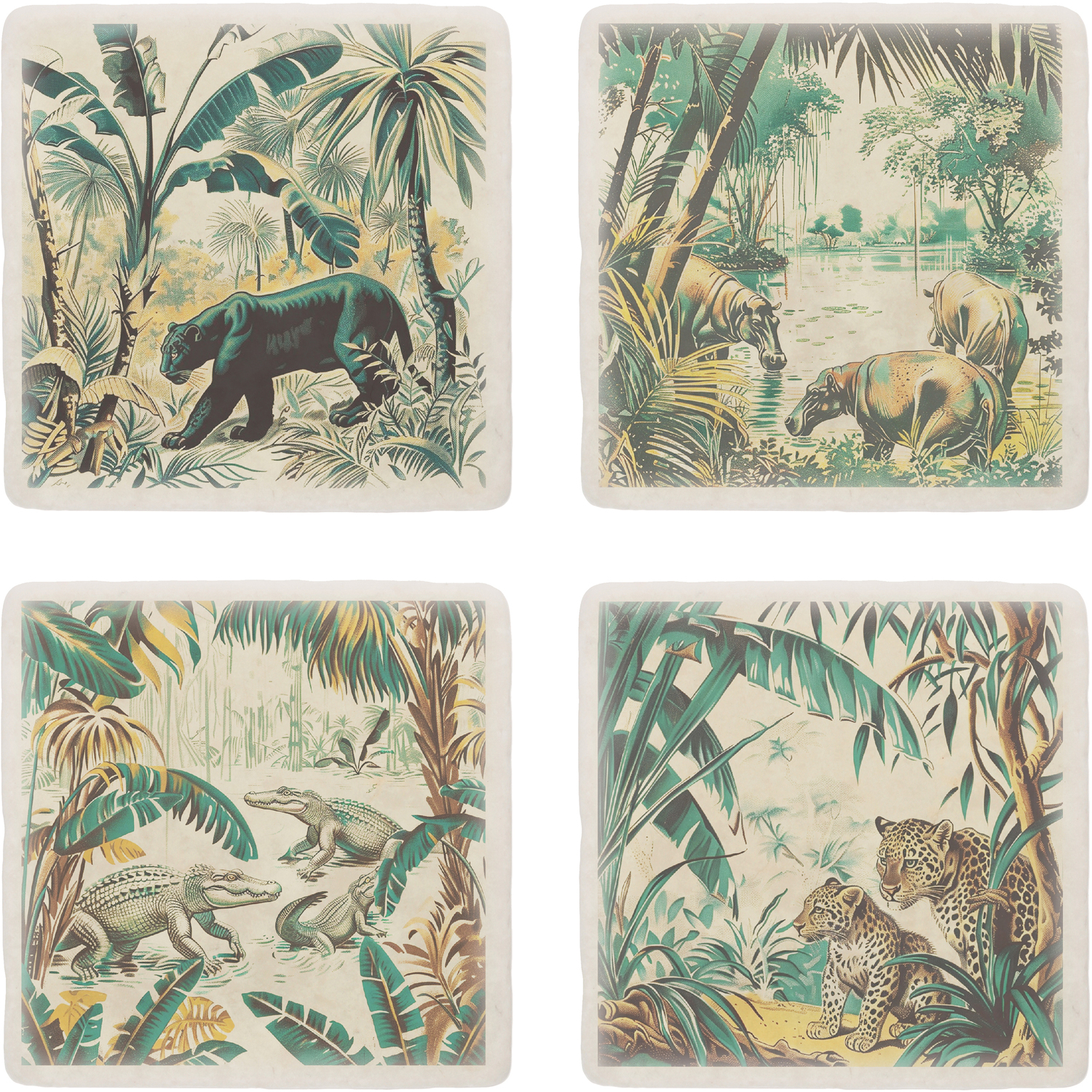 Vintage Jungle Marble Coaster Set - Exotic Animals Square Set of Four Gift - Image 2
