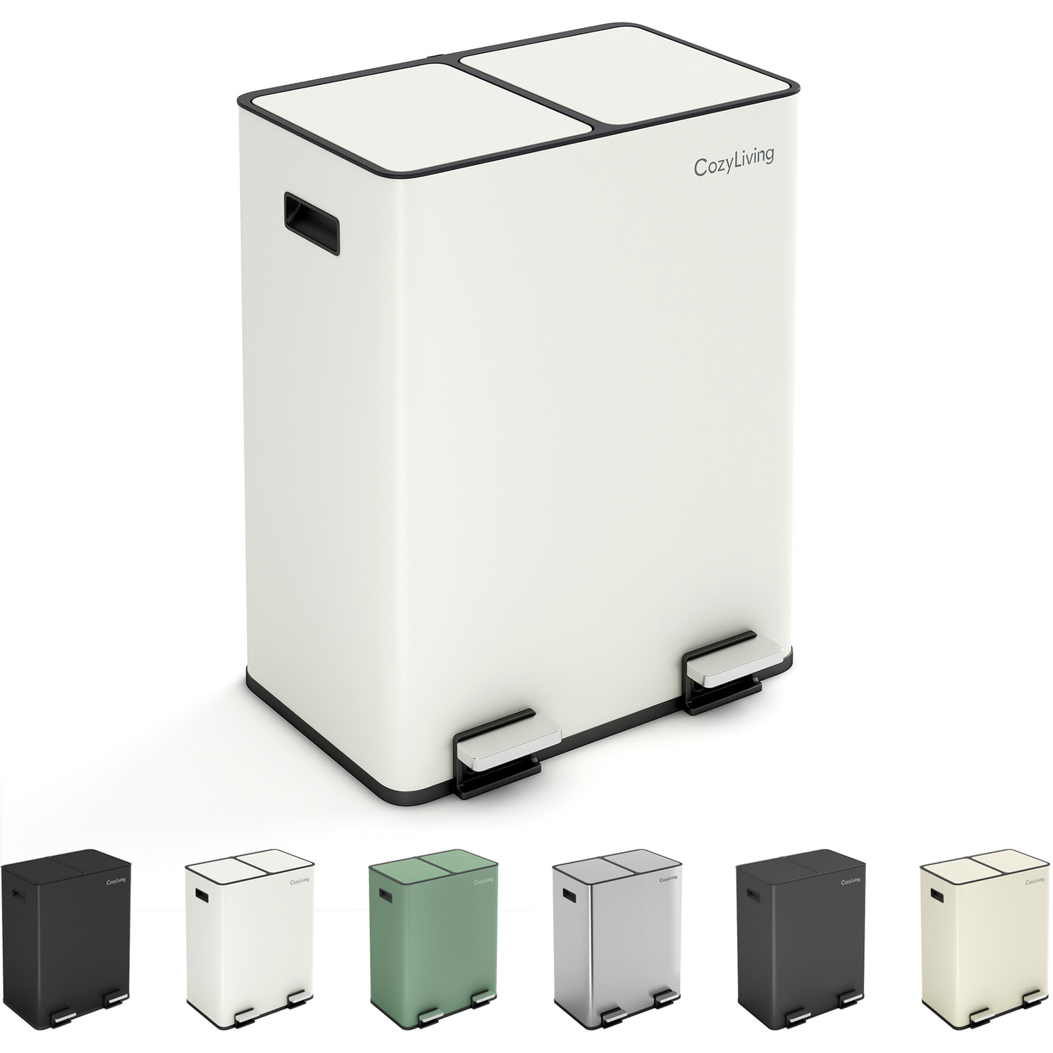 Mcc Direct Cozyliving 60L Dual Pedal Bin - 2X 30L Recycling And General Waste A - White