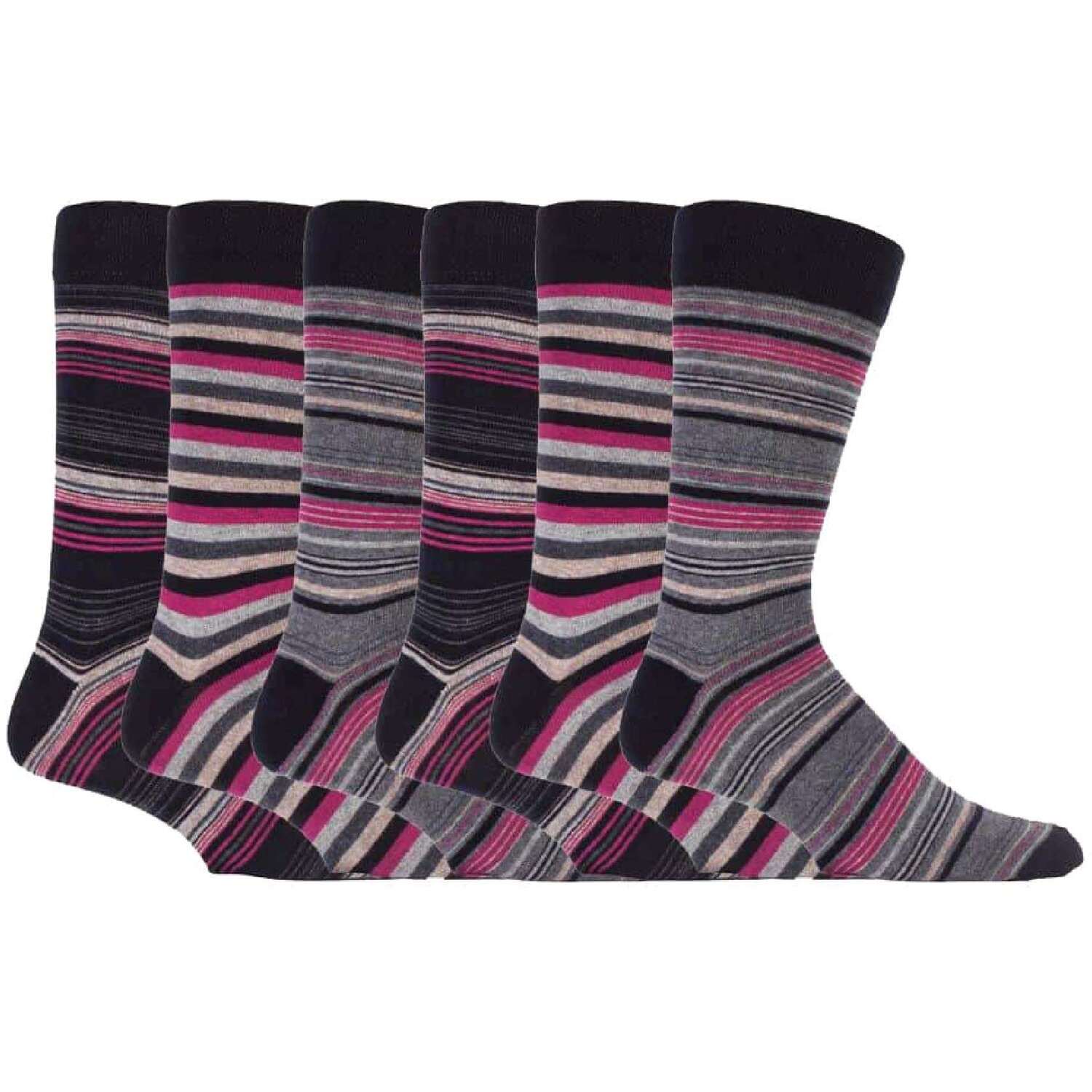 Sock Snob 6 Pack Mens Striped Cotton Rich Casual Dress Socks