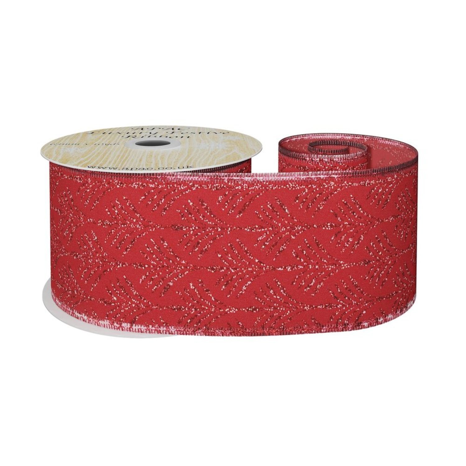 - Glitter Palm Ribbon 63mm X 10YdsRed - Image 1