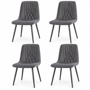 Dining Chairs Set of 4 Dark Grey Velvet Diamond Ribbed Kitchen and Dining Room Furniture
