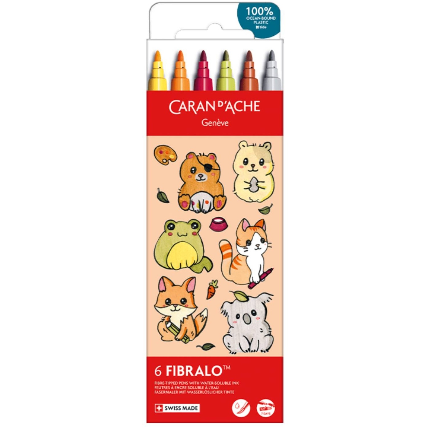 Caran D'ache Kawaii Cute Animals Fibralo Felt Pens - Assorted Colours / 6 Pack - Image 4