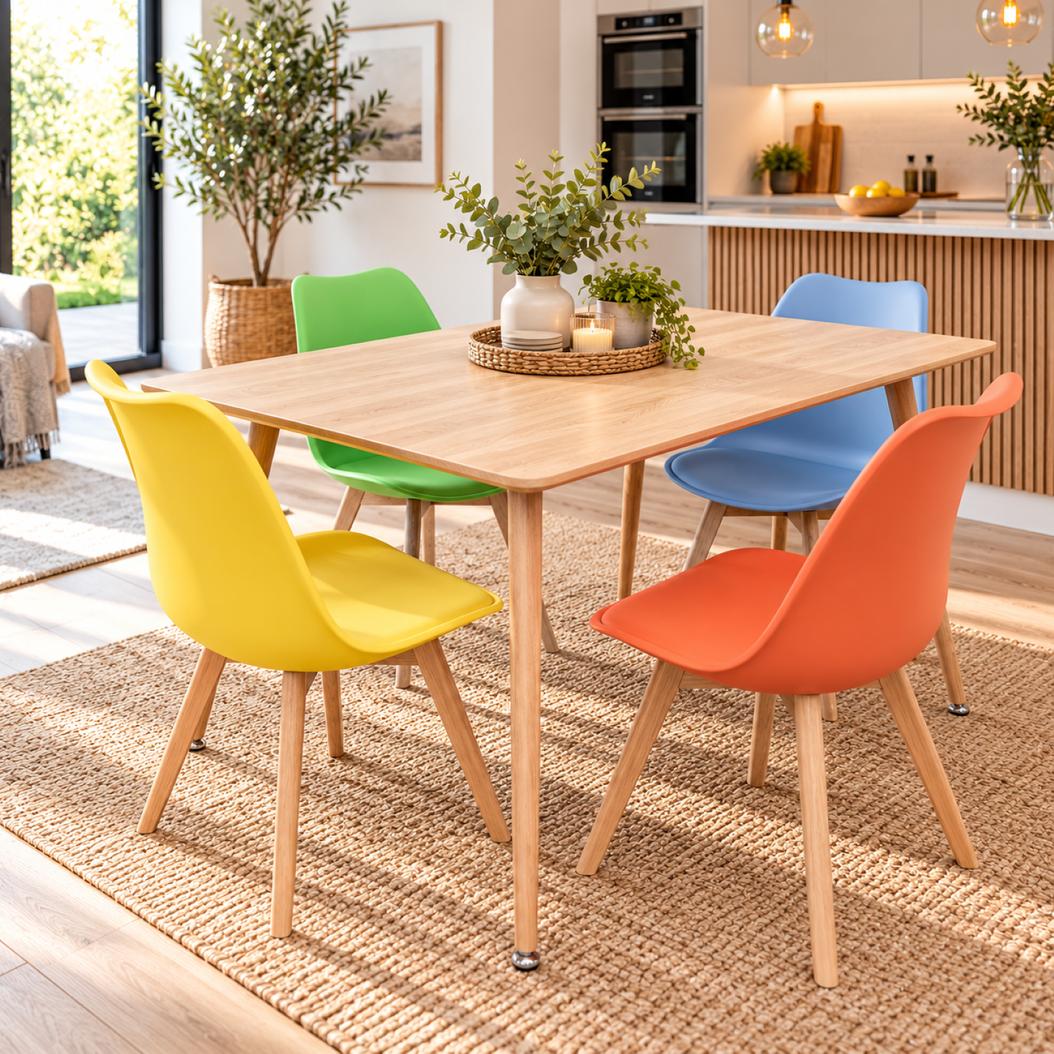 Kosy Koala Dining Set - 4 Seater - Beige/Multicolour - Leather/Plastic - Image 3
