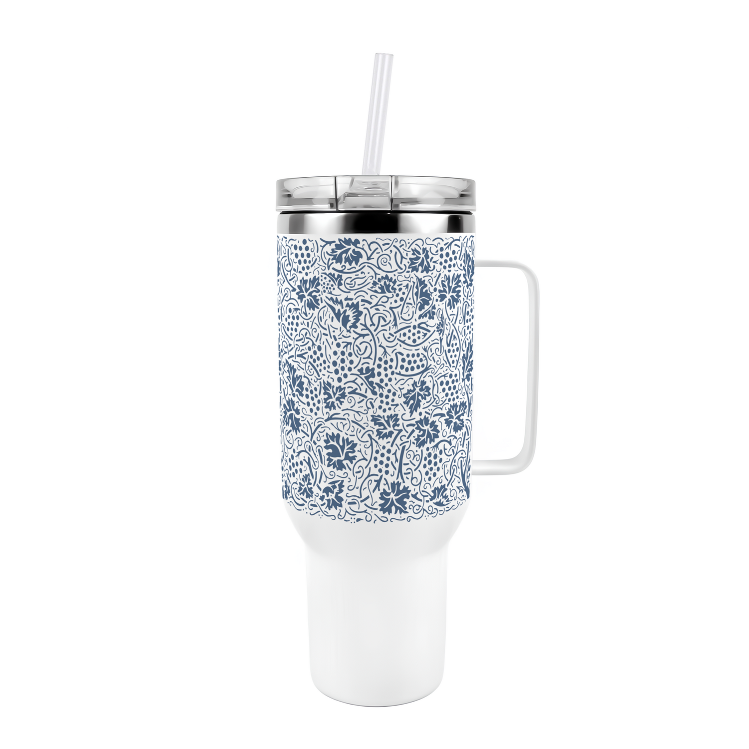 B&Q - Blue Oak Leaves & Berries40Oz Stainless Steel Xl Travel Cup With Straw And Lid - Image 2