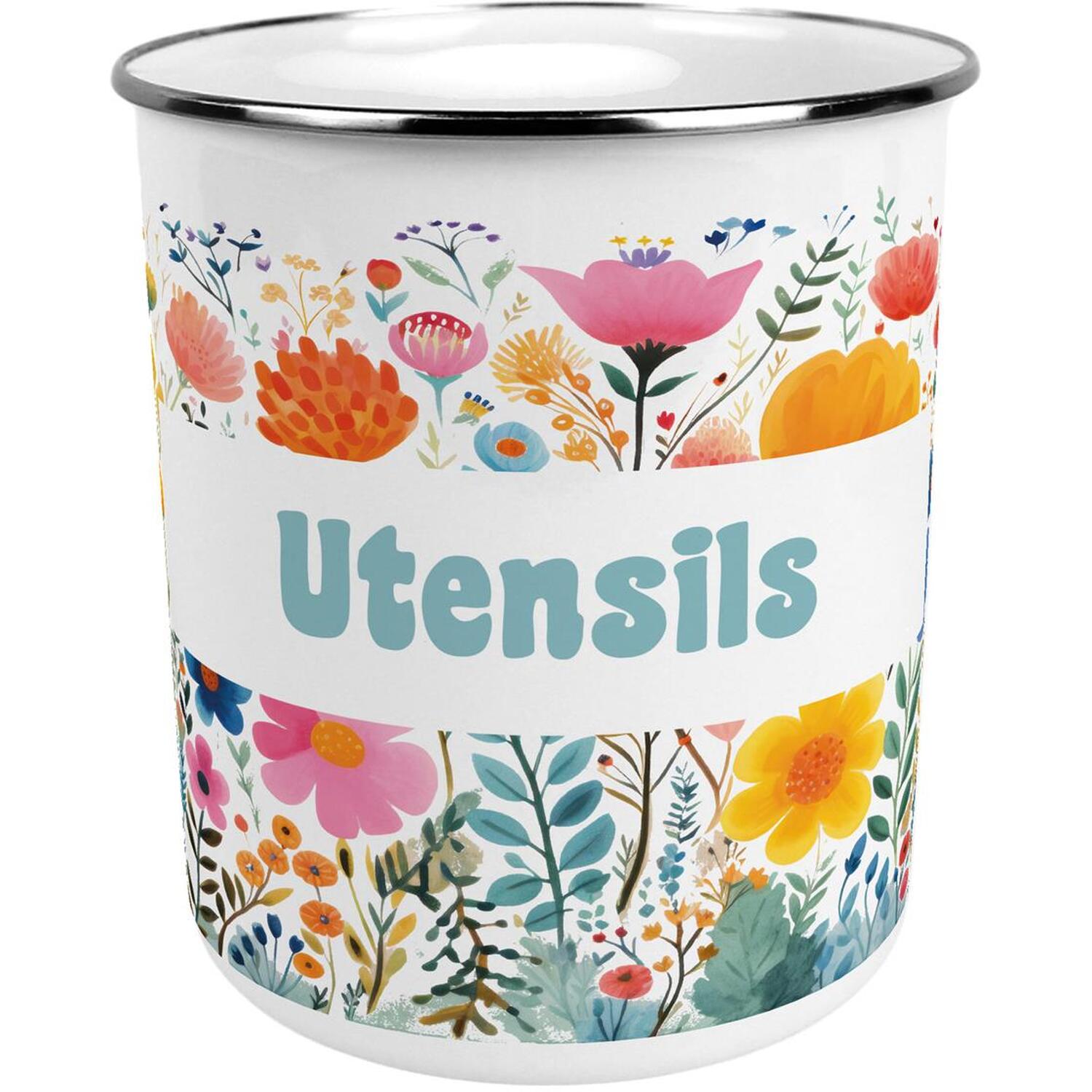 Purely Home Bright Colourful Flowers Large Metal Kitchen Utensil Pot