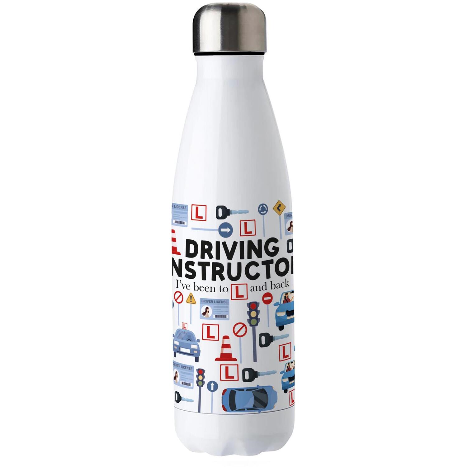 B&Q -  Novelty Driving Instructor Water BottleStainless Steel Double Walled 500Ml Metal Hot/cold Drinks Bottle Outdoor Gifts - Image 3
