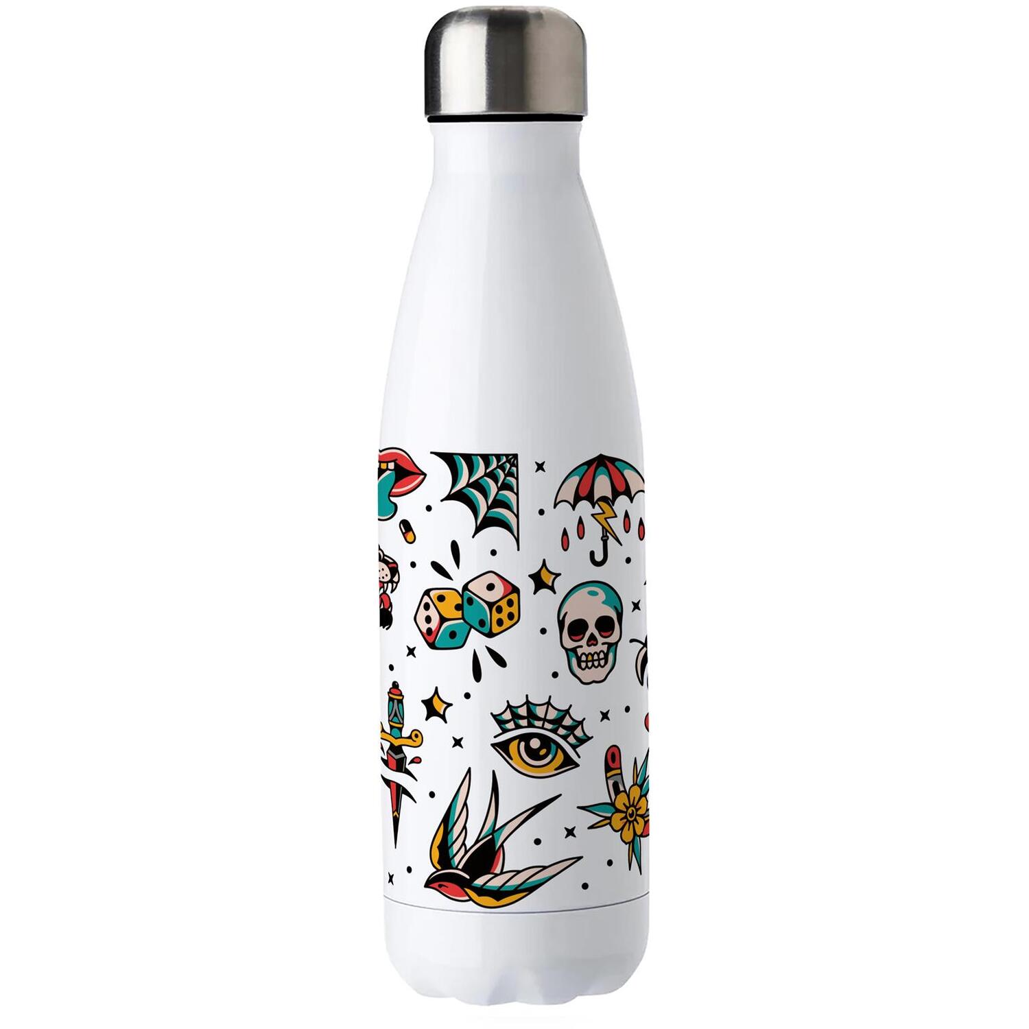 Purely Home Old School Tattoos Stainless Steel Water Bottle - Image 1
