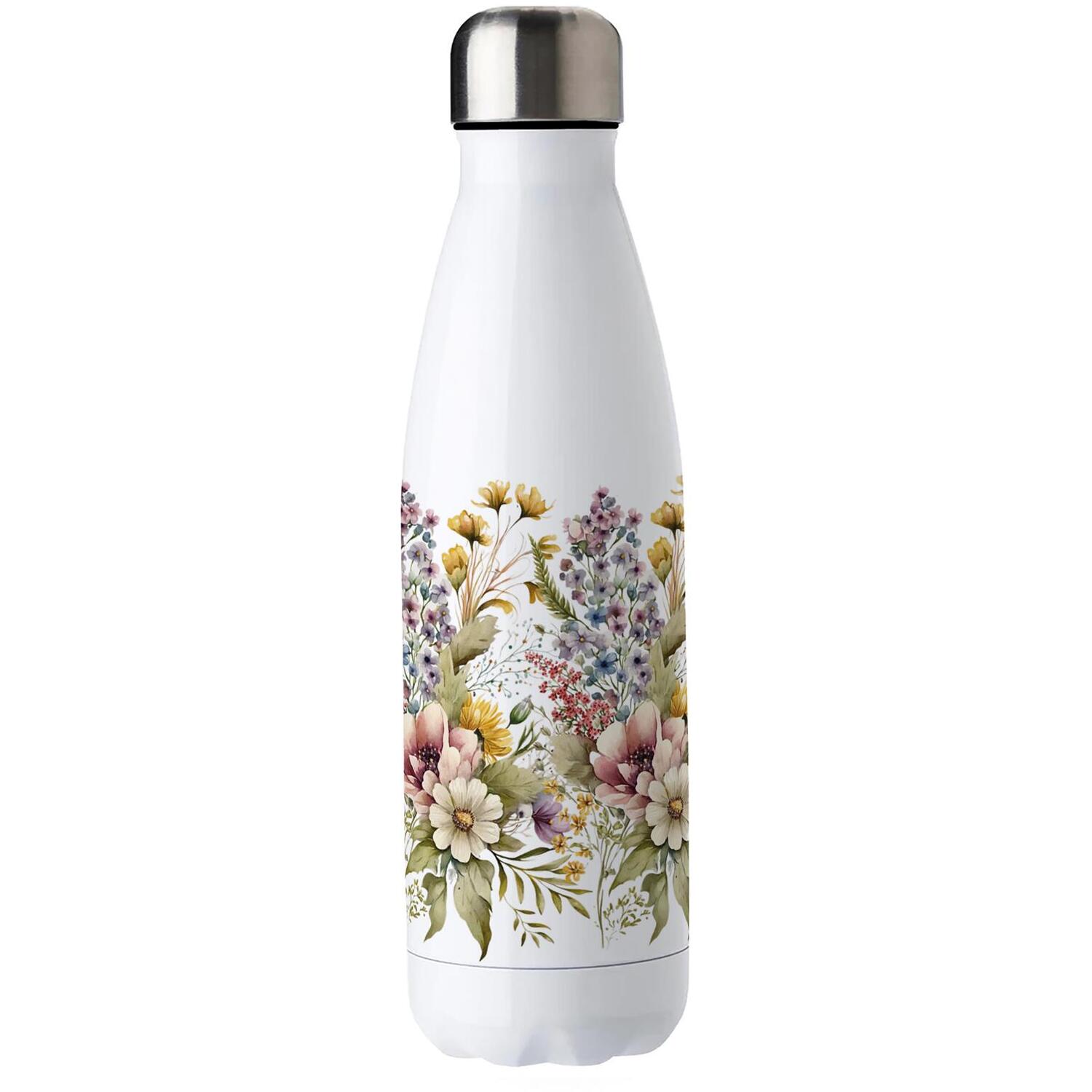 B&Q -  Soft Flowers Bouquet Stainless Steel Water BottleFloral Nature Gift For HerDouble Walled 500Ml Metal Hot/cold Drinks Bottle - Image 3
