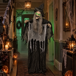 1.84m Animated Cackling Halloween Witch with Green LED Eyes